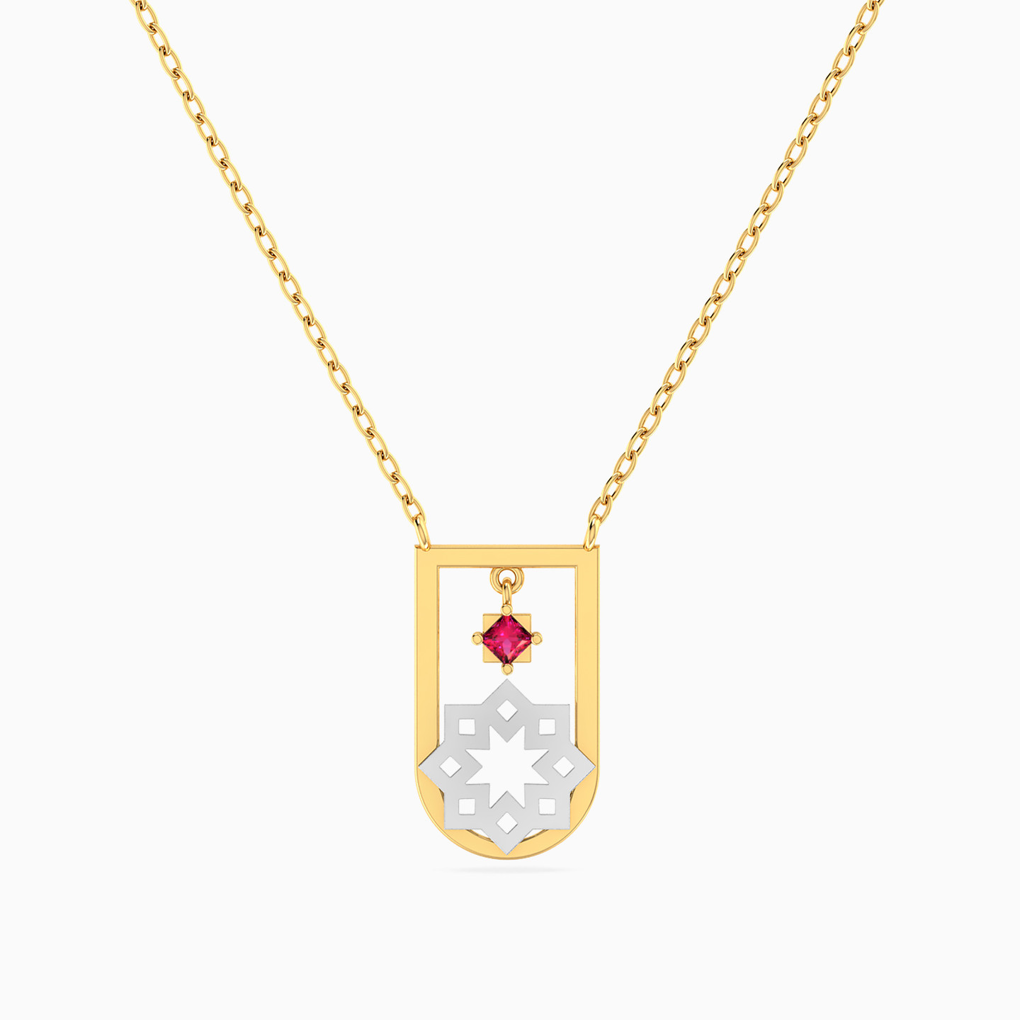 Open Star Arabesque Red Stone Necklace in 14K Gold Open Star Arabesque Red Stone Necklace in 14K Gold