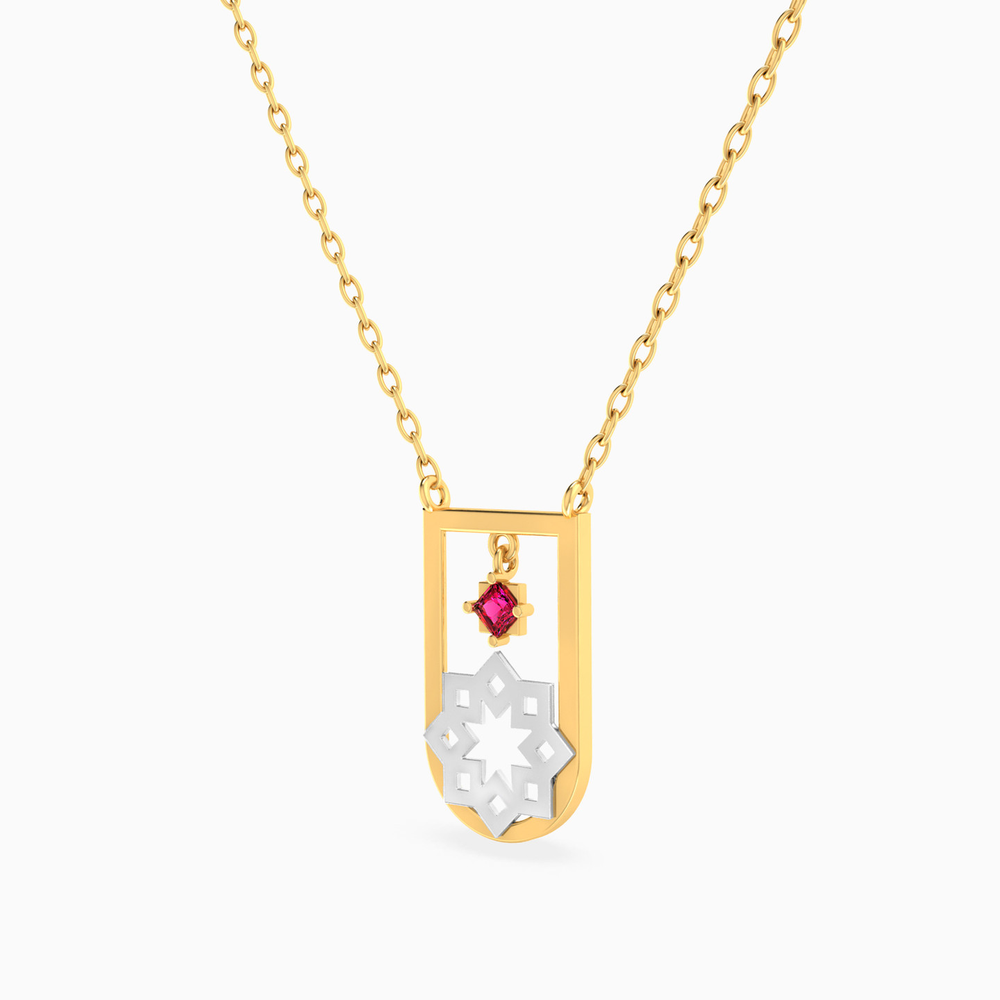 Open Star Arabesque Red Stone Necklace in 14K Gold - 2 Open Star Arabesque Red Stone Necklace in 14K Gold - 2