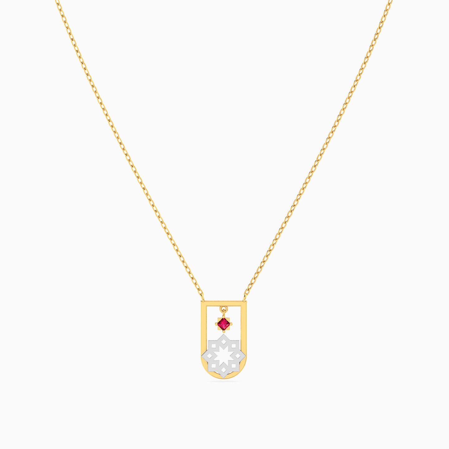Open Star Arabesque Red Stone Necklace in 14K Gold - 3 Open Star Arabesque Red Stone Necklace in 14K Gold - 3