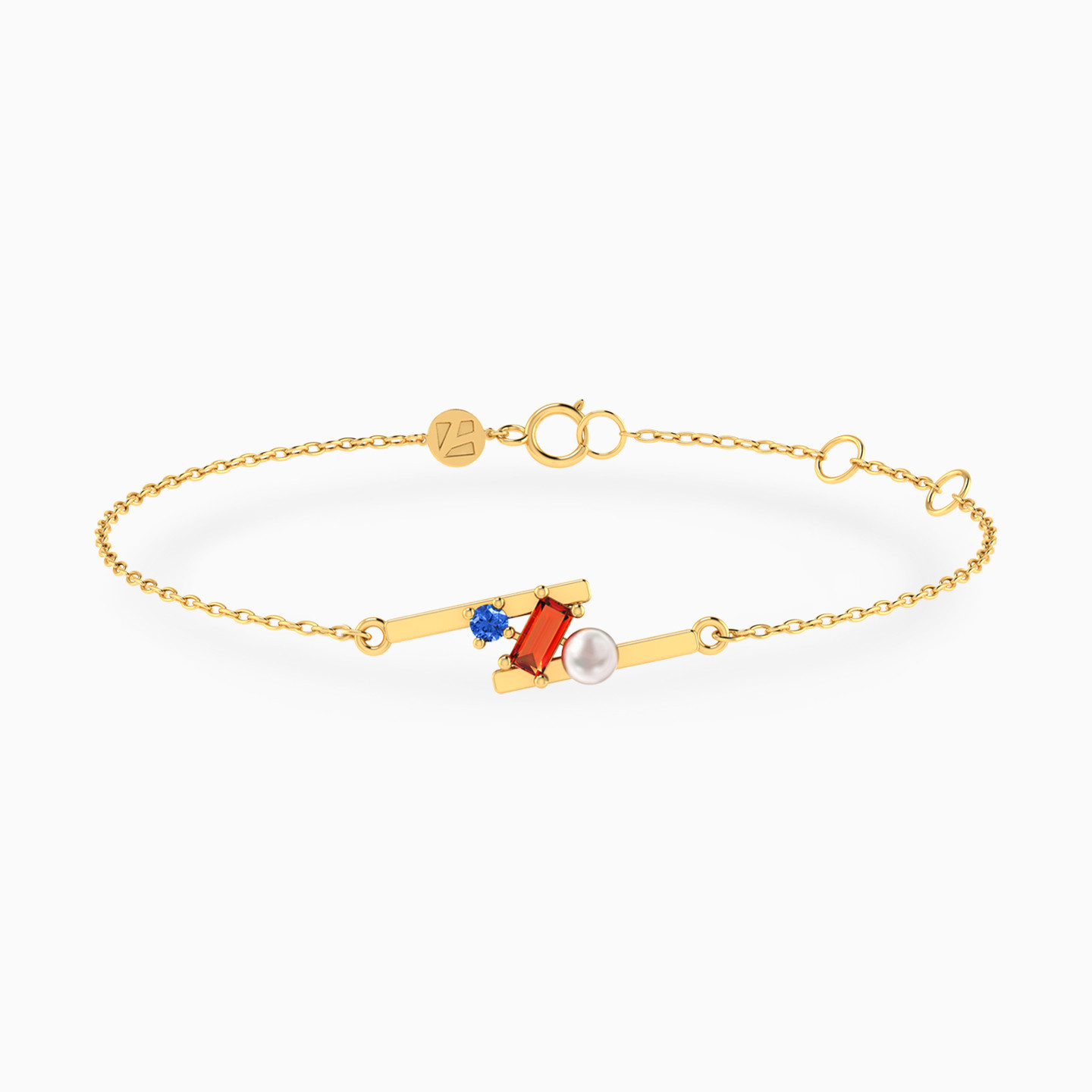 Parallel Bars Colored Stone & Pearl Chain Bracelet in 14K Gold Parallel Bars Colored Stone & Pearl Chain Bracelet in 14K Gold
