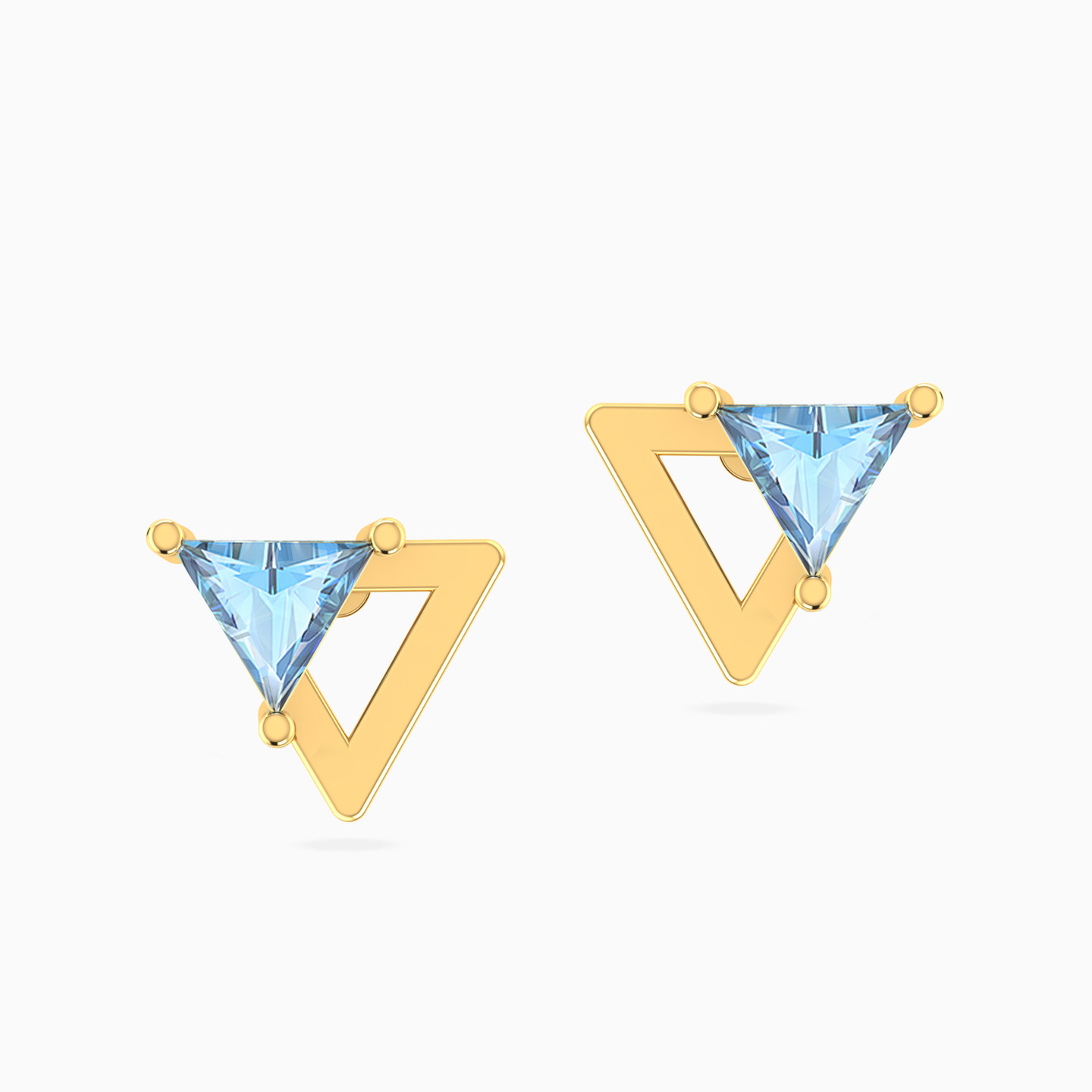 Inverted Triangle Blue Stone Stud Earrings in 14K Gold