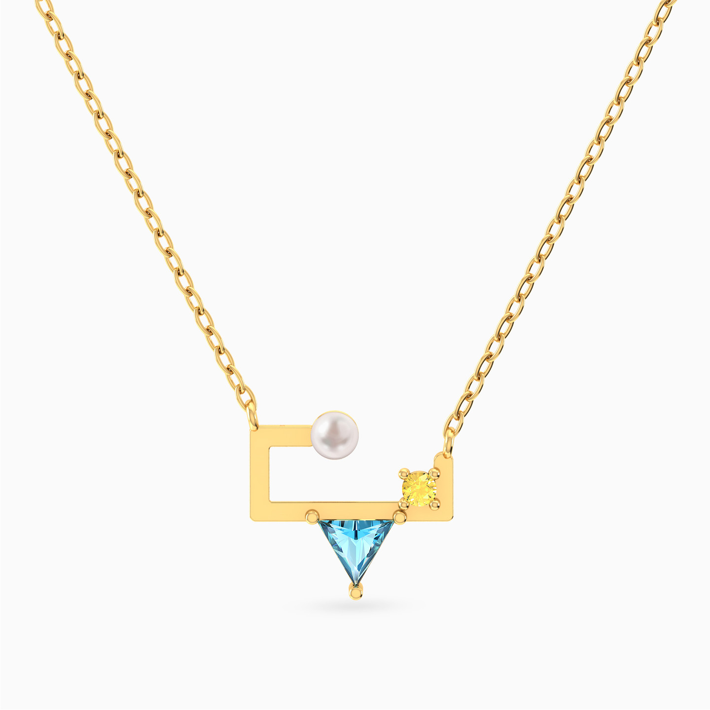 Open Rectangular Frame Colored Stone & Pearl Necklace in 14K Gold Open Rectangular Frame Colored Stone & Pearl Necklace in 14K Gold