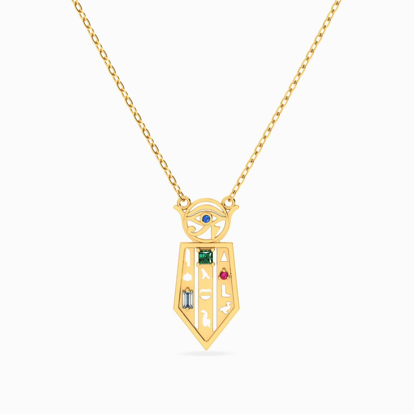 Horus Eye & Shield Colored Stones Necklace in 14K Gold Horus Eye & Shield Colored Stones Necklace in 14K Gold