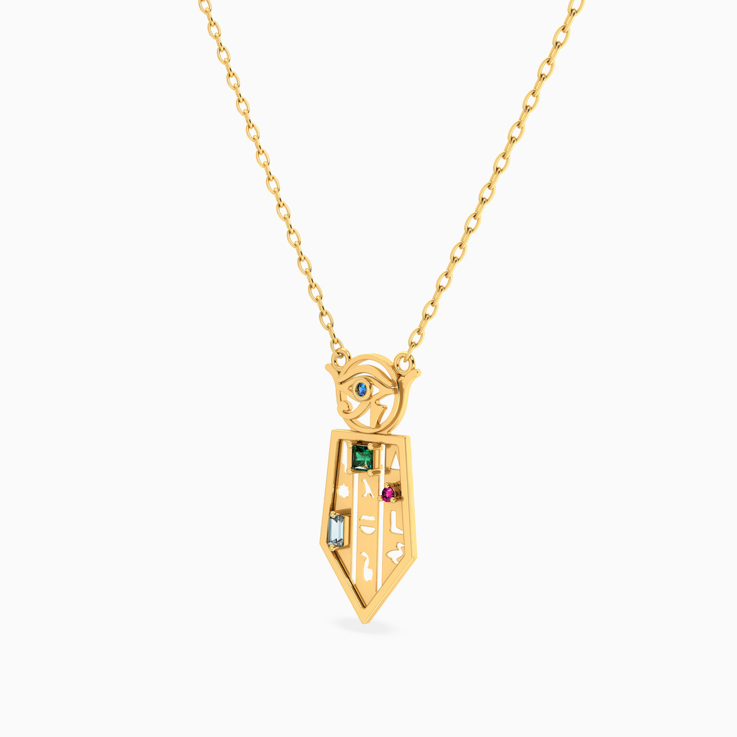 Horus Eye & Shield Colored Stones Necklace in 14K Gold - 2 Horus Eye & Shield Colored Stones Necklace in 14K Gold - 2