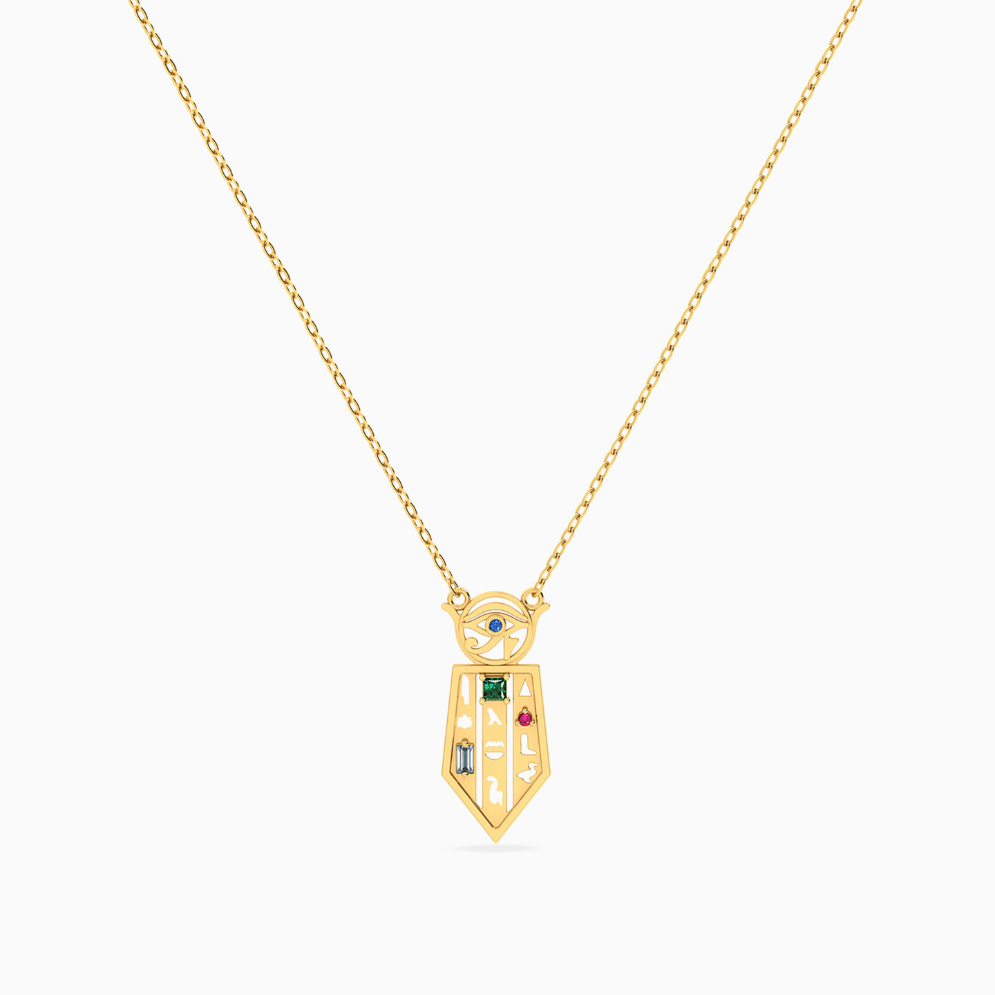 Horus Eye & Shield Colored Stones Necklace in 14K Gold - 3 Horus Eye & Shield Colored Stones Necklace in 14K Gold - 3