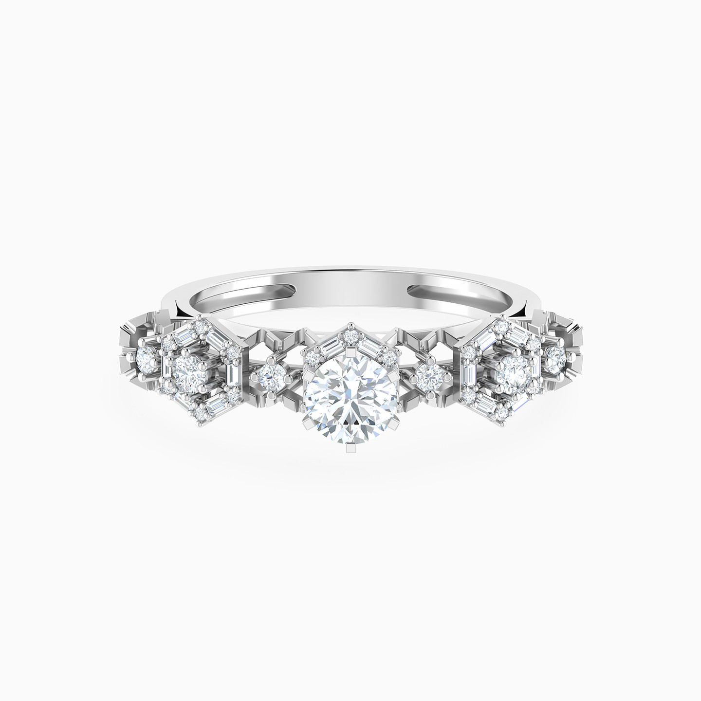 Hexagon Shapes & Stone Setting Diamond Ring in 18K Gold Hexagon Shapes & Stone Setting Diamond Ring in 18K Gold