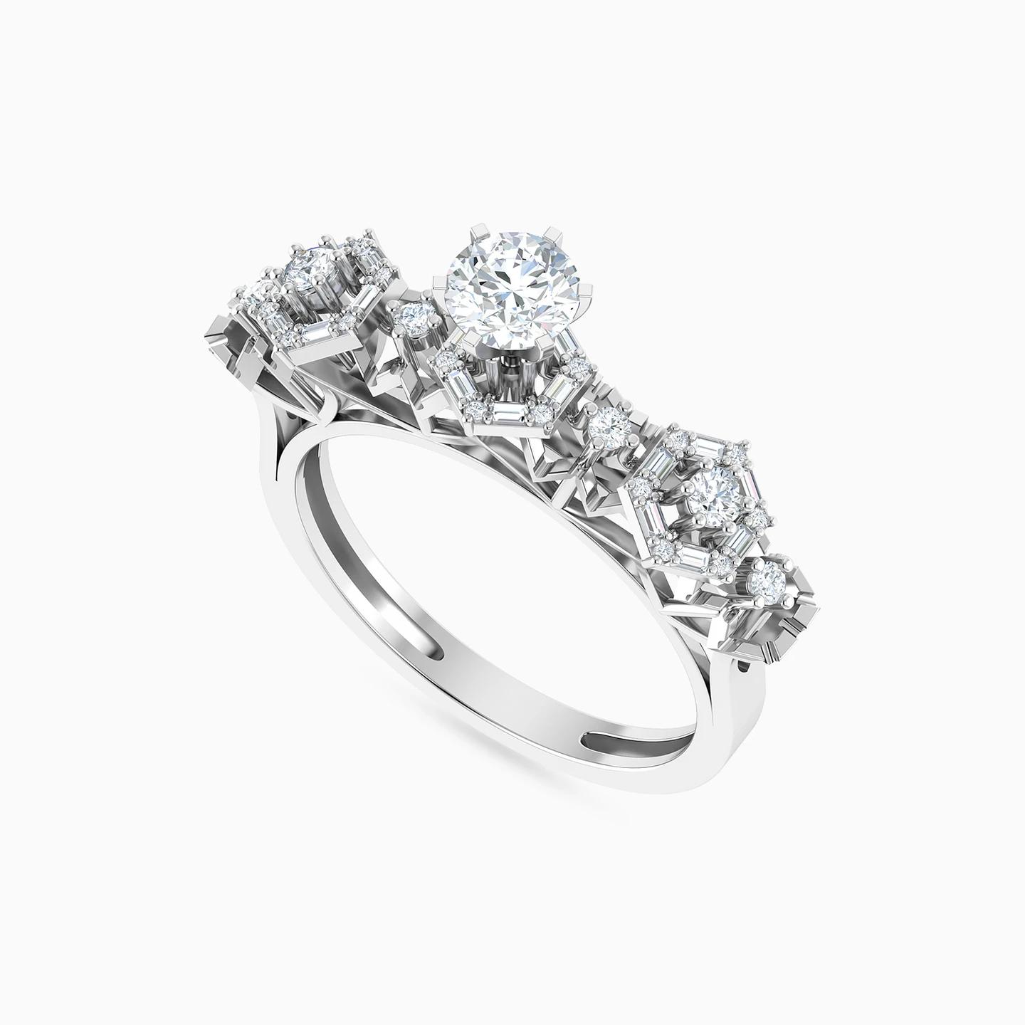 Hexagon Shapes & Stone Setting Diamond Ring in 18K Gold - 3 Hexagon Shapes & Stone Setting Diamond Ring in 18K Gold - 3