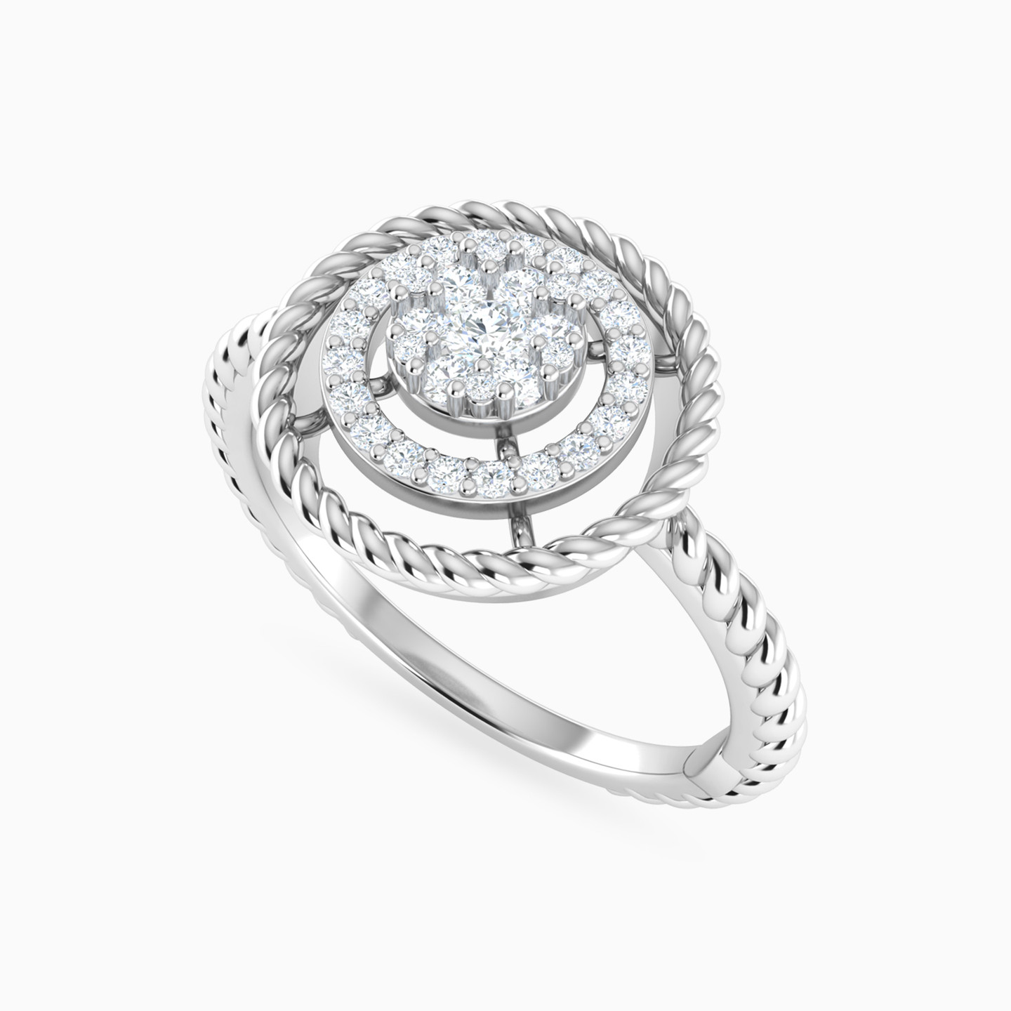 Round Layered Diamond Ring in 18K Gold - 3 Round Layered Diamond Ring in 18K Gold - 3