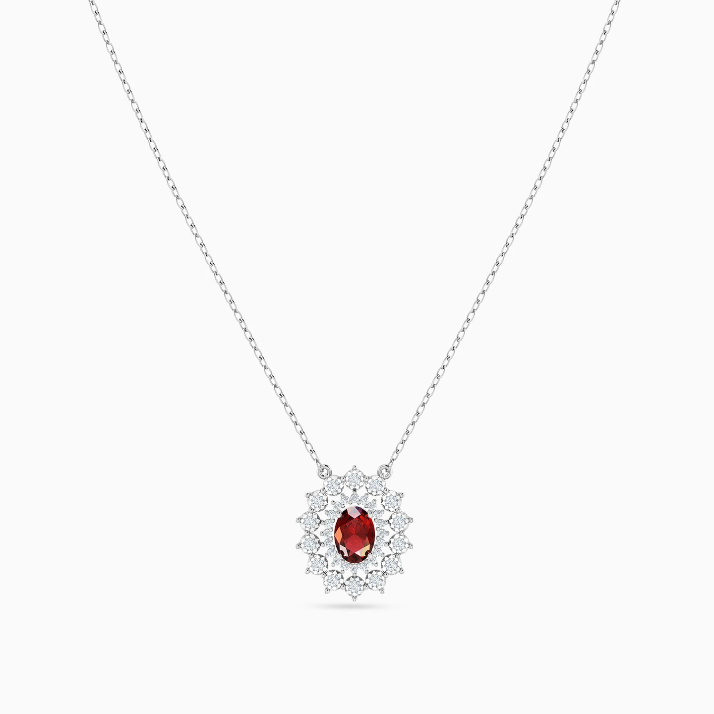 Oval Halo Red Stone & Diamond Necklace in 18K Gold - 3 Oval Halo Red Stone & Diamond Necklace in 18K Gold - 3