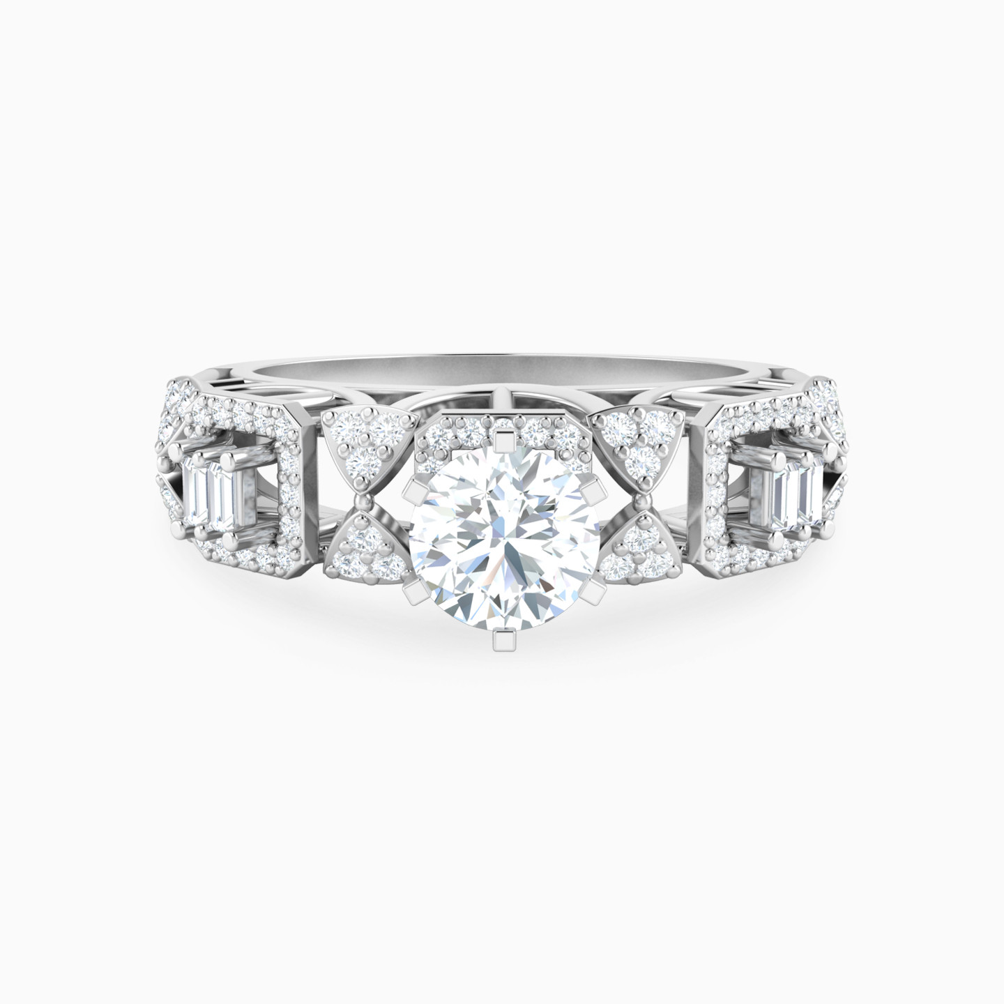 Square Frames & Bows Diamond Cathedral Ring in 18K Gold Square Frames & Bows Diamond Cathedral Ring in 18K Gold