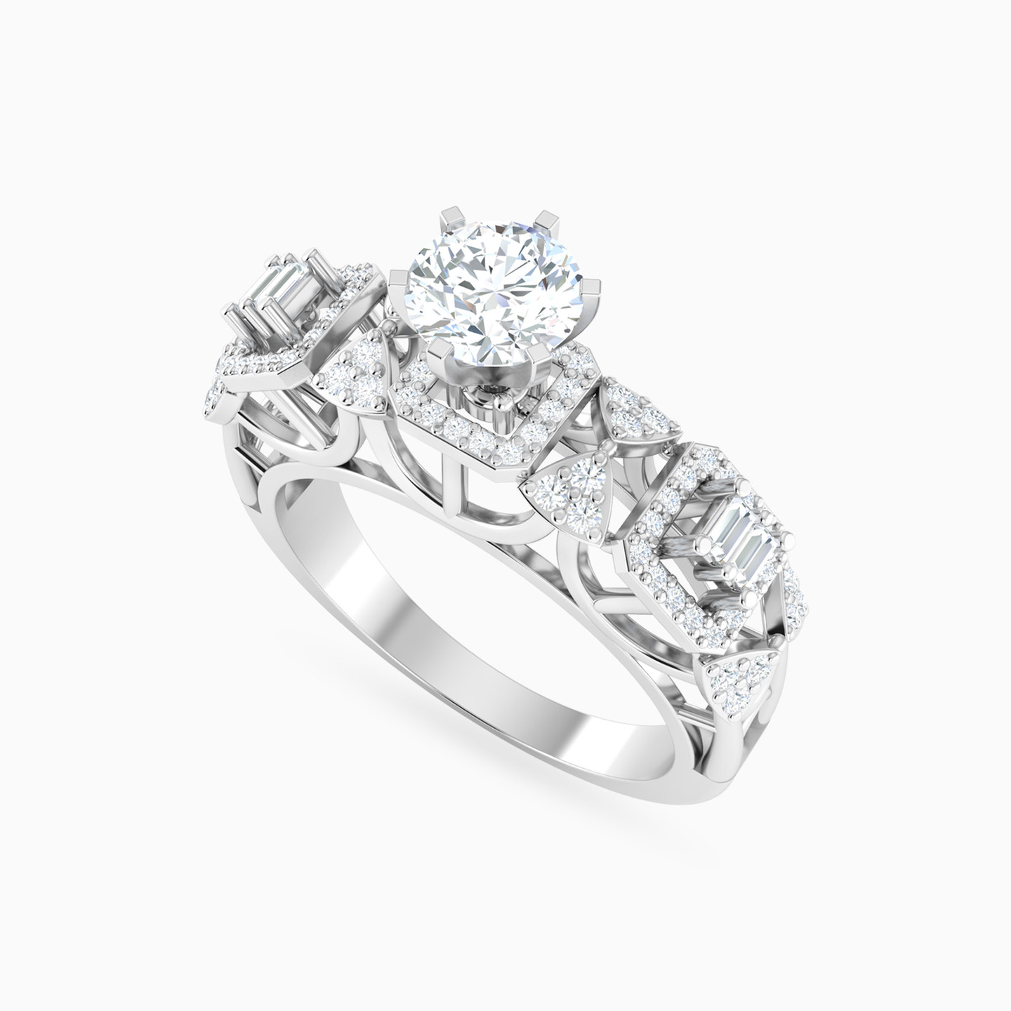 Square Frames & Bows Diamond Cathedral Ring in 18K Gold - 3 Square Frames & Bows Diamond Cathedral Ring in 18K Gold - 3