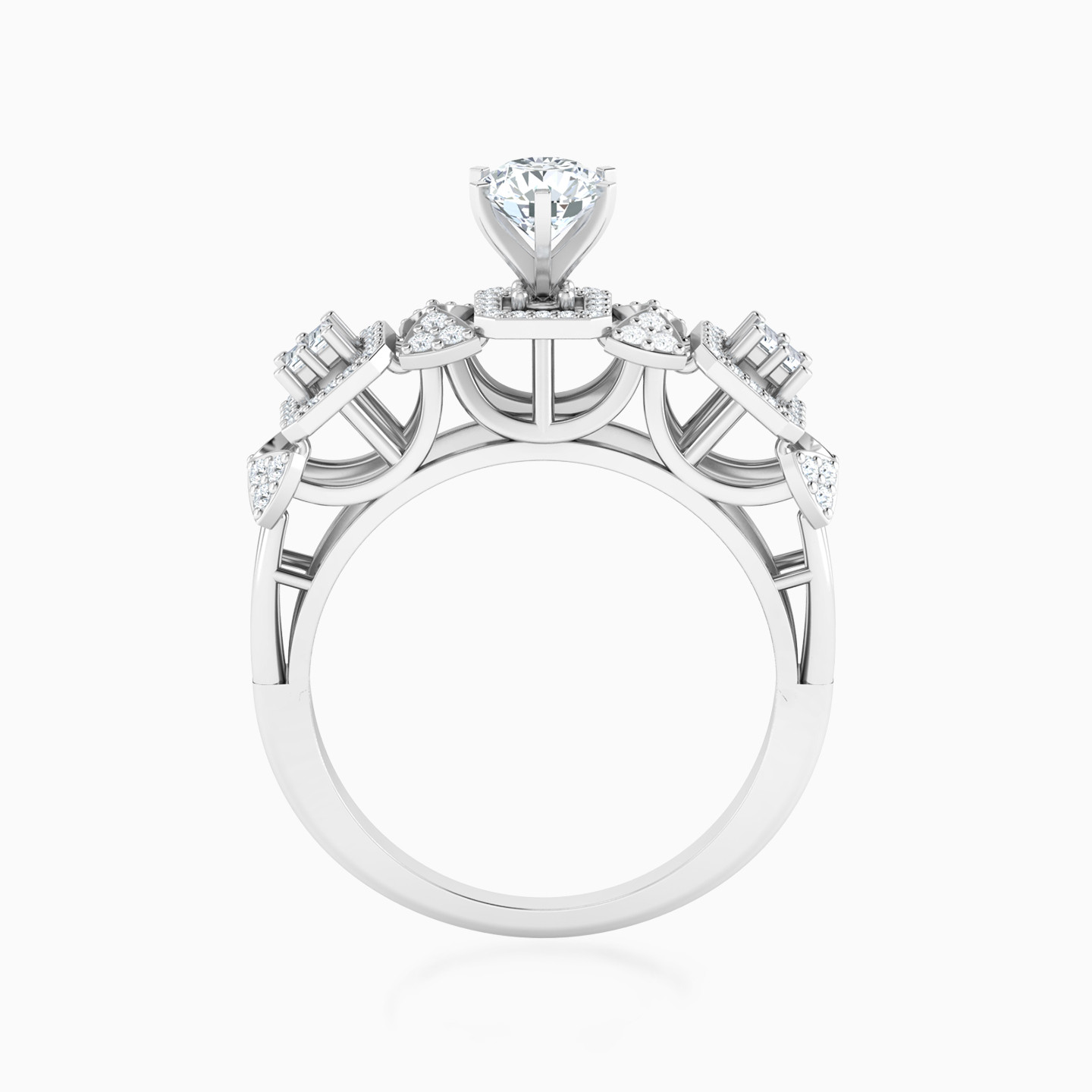 Square Frames & Bows Diamond Cathedral Ring in 18K Gold - 4 Square Frames & Bows Diamond Cathedral Ring in 18K Gold - 4