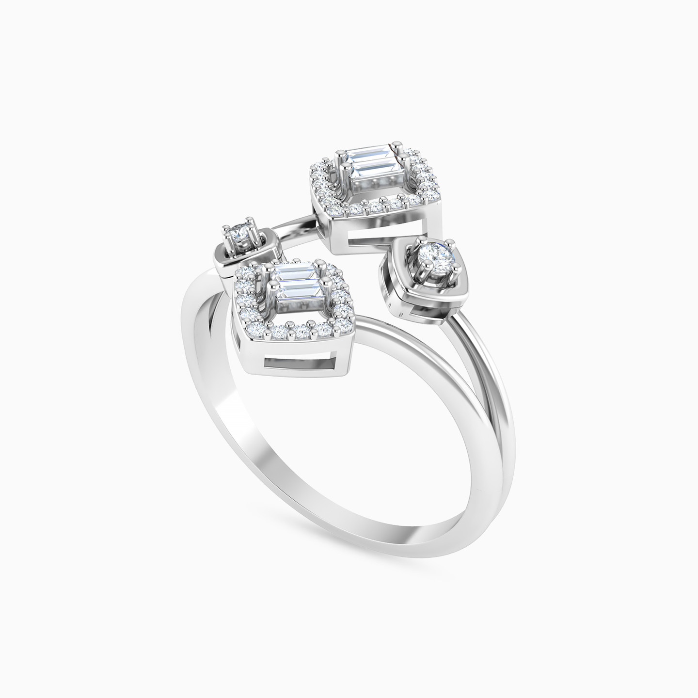 Squares Split Shank Diamond Bypass Ring in 18K Gold - 2 Squares Split Shank Diamond Bypass Ring in 18K Gold - 2