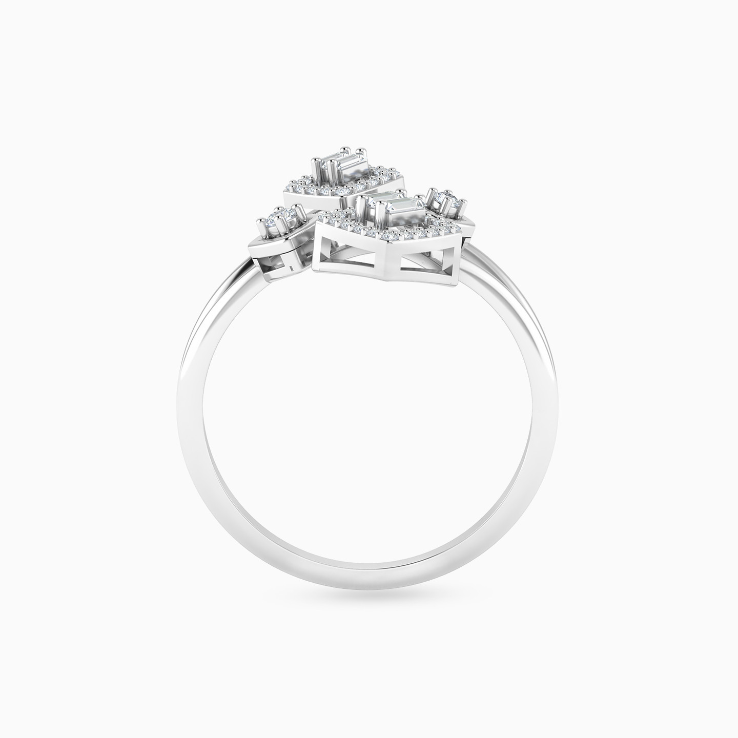 Squares Split Shank Diamond Bypass Ring in 18K Gold - 3 Squares Split Shank Diamond Bypass Ring in 18K Gold - 3