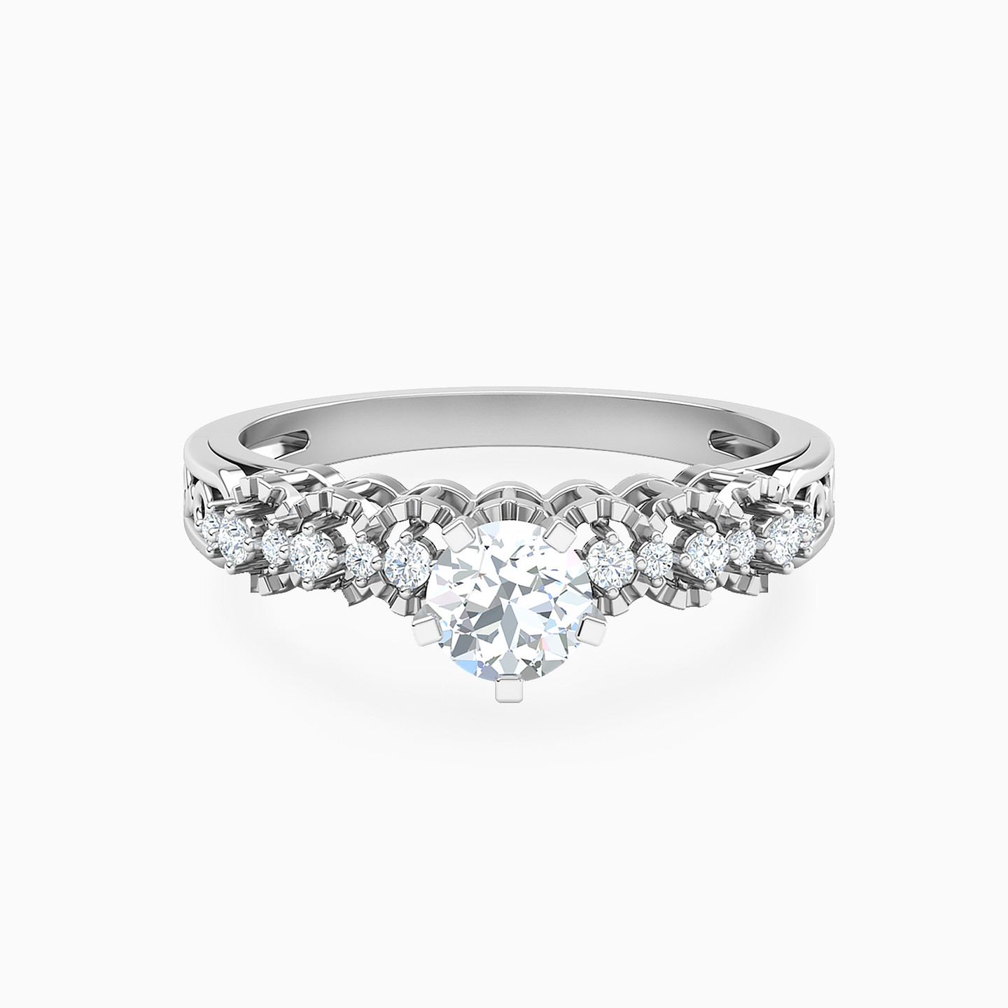 Round Motifs & Stone Setting Diamond Cathedral Ring in 18K Gold Round Motifs & Stone Setting Diamond Cathedral Ring in 18K Gold