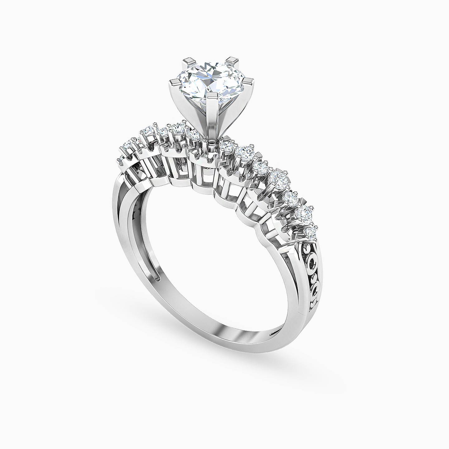 Round Motifs & Stone Setting Diamond Cathedral Ring in 18K Gold - 3 Round Motifs & Stone Setting Diamond Cathedral Ring in 18K Gold - 3