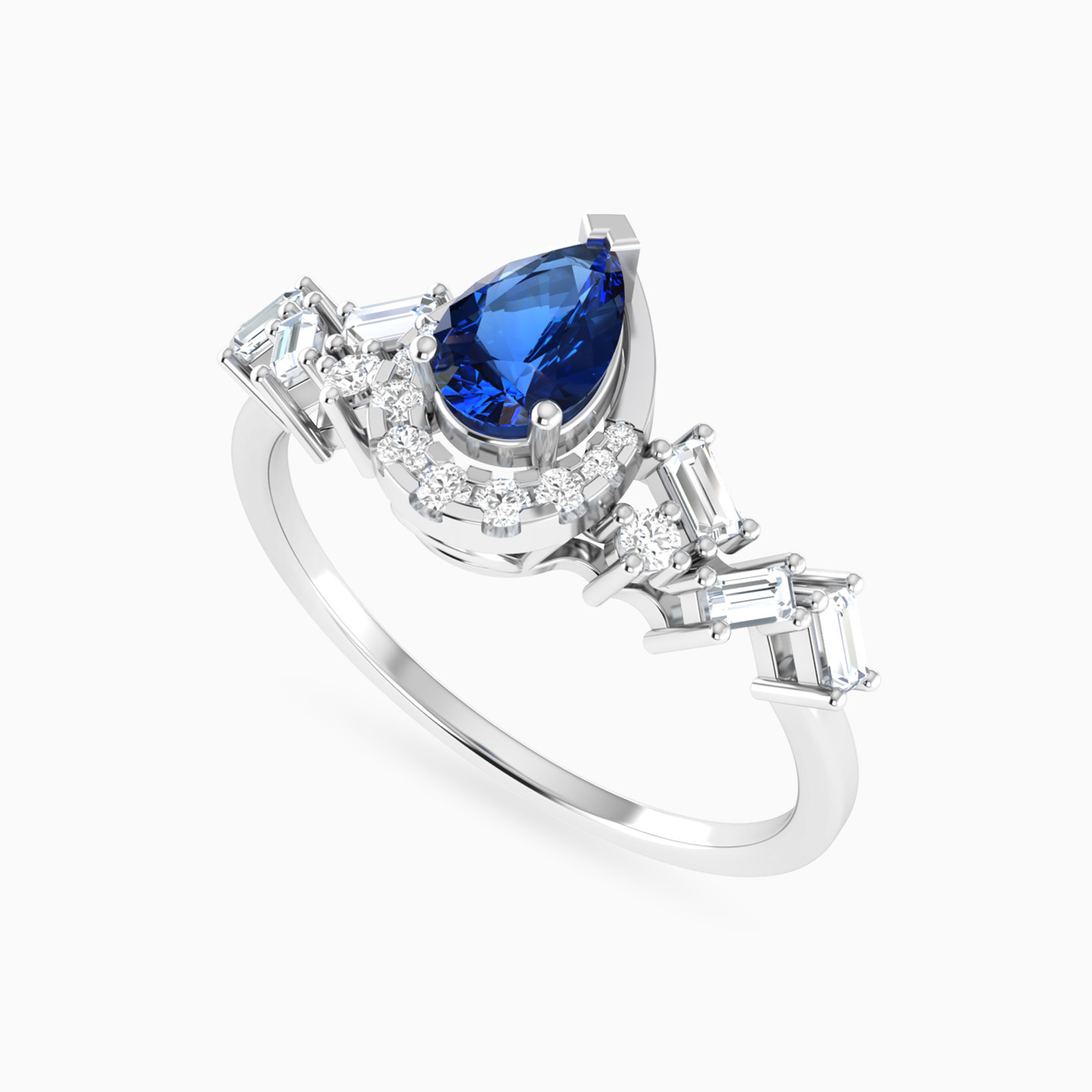 Teardrop Blue Stone & Diamond Ring in 18K Gold - 3 Teardrop Blue Stone & Diamond Ring in 18K Gold - 3