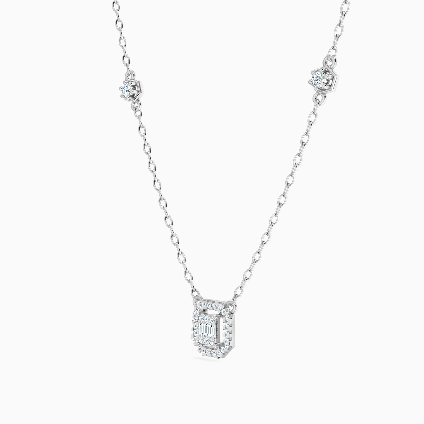 Octagonal Halo Diamond Necklace in 18K Gold - 2 Octagonal Halo Diamond Necklace in 18K Gold - 2