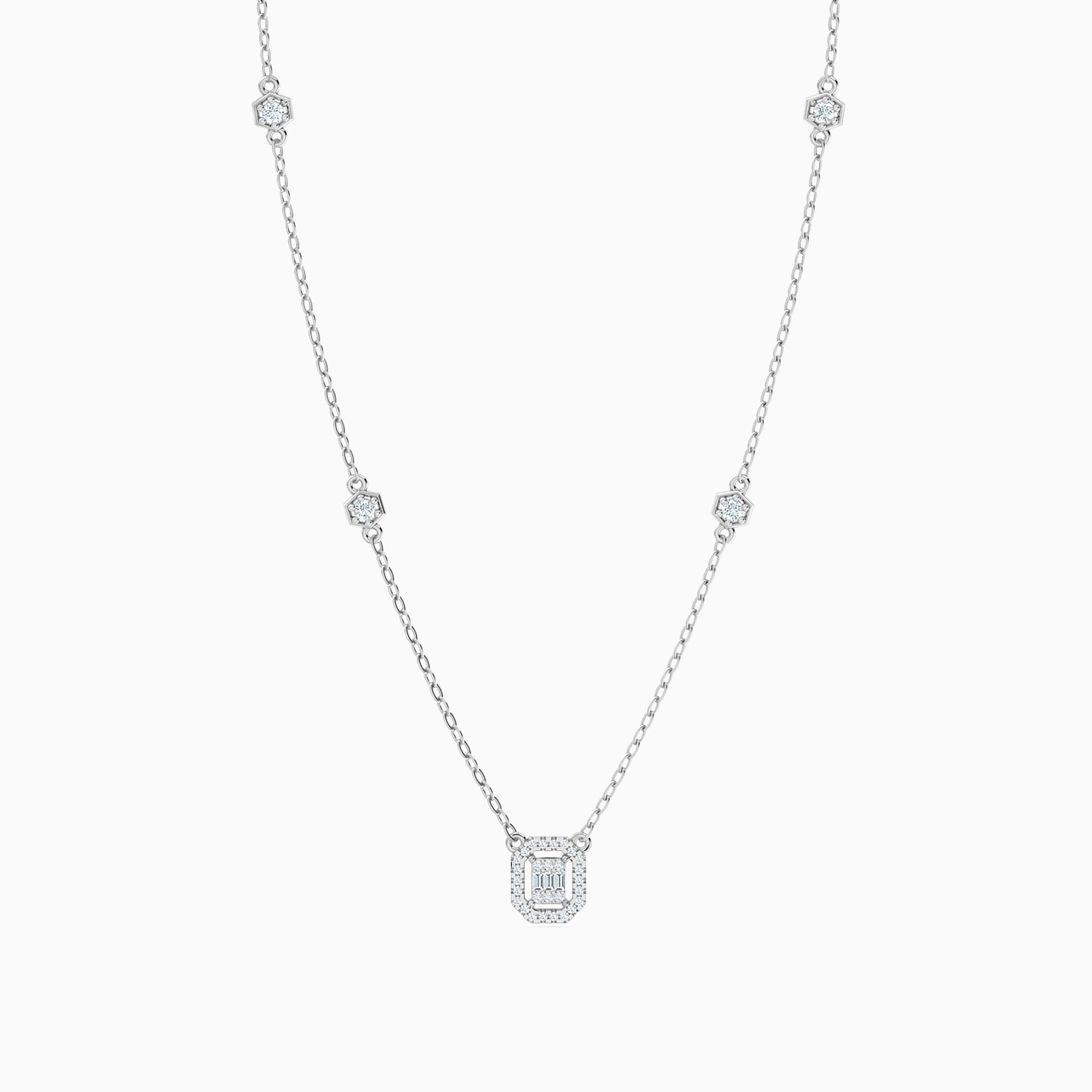 Octagonal Halo Diamond Necklace in 18K Gold - 3 Octagonal Halo Diamond Necklace in 18K Gold - 3