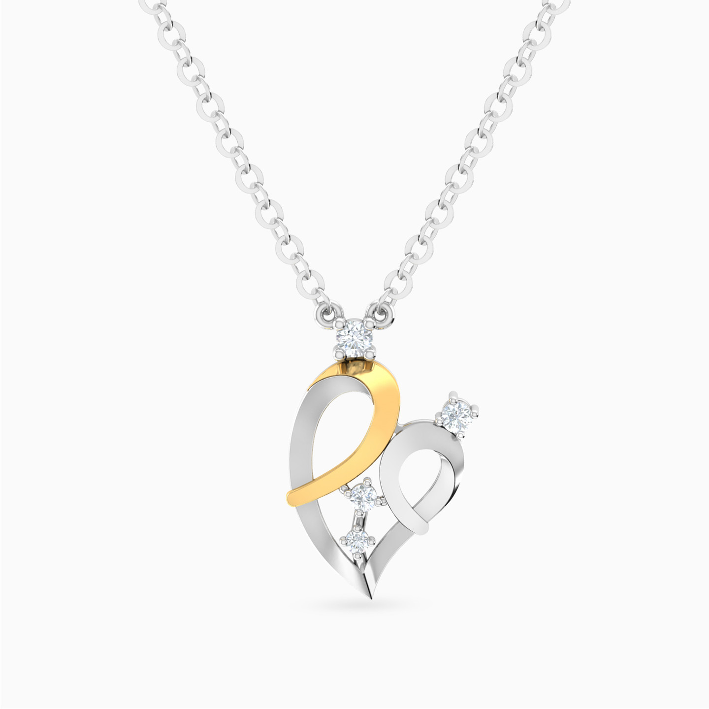 Curved Heart Diamond Necklace in 18K Gold - 3 Curved Heart Diamond Necklace in 18K Gold - 3