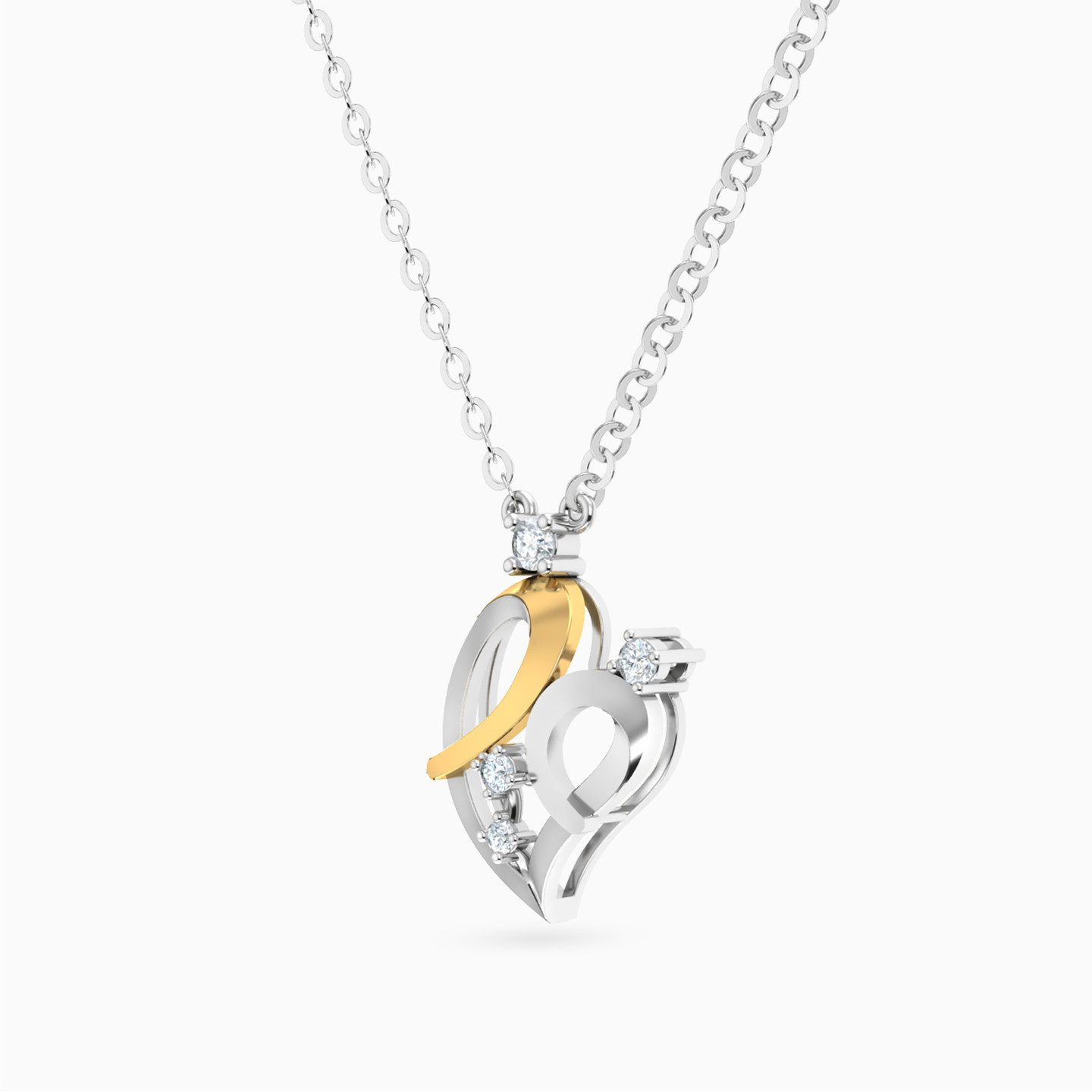 Curved Heart Diamond Necklace in 18K Gold - 4 Curved Heart Diamond Necklace in 18K Gold - 4