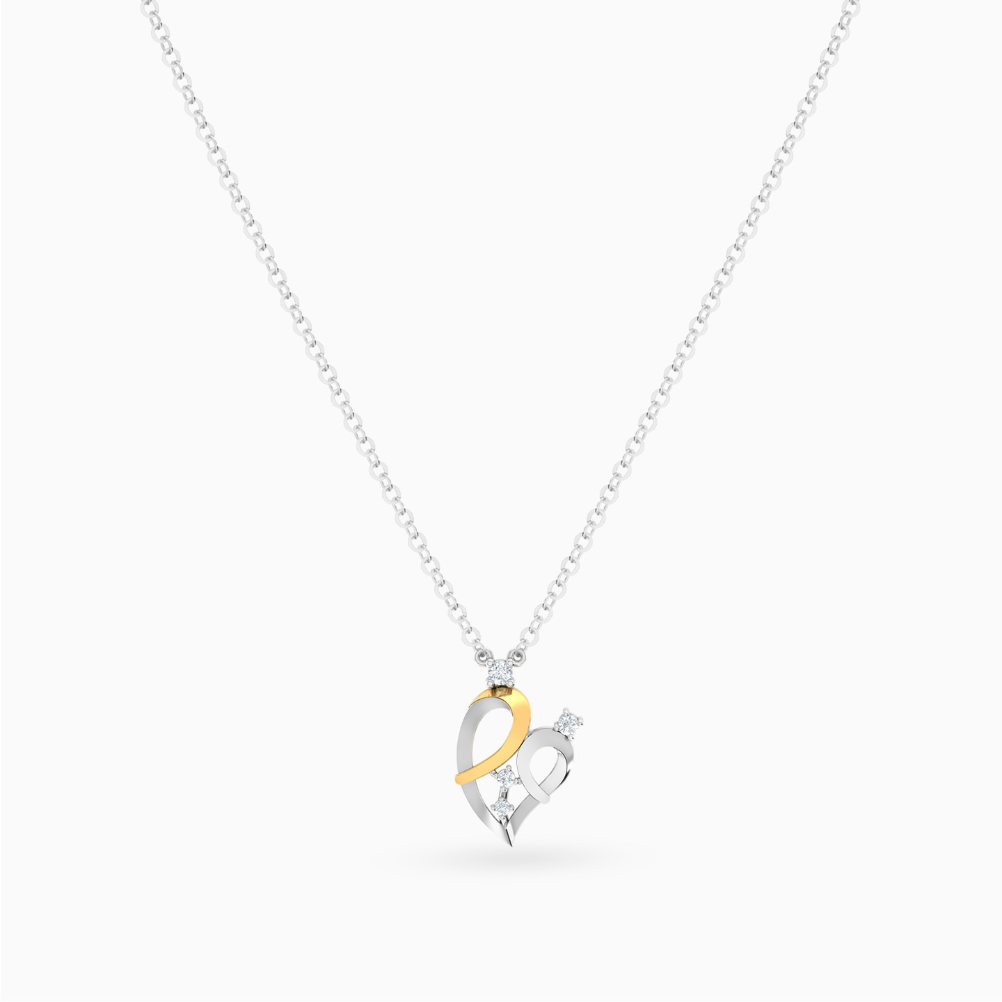 Curved Heart Diamond Necklace in 18K Gold - 5 Curved Heart Diamond Necklace in 18K Gold - 5