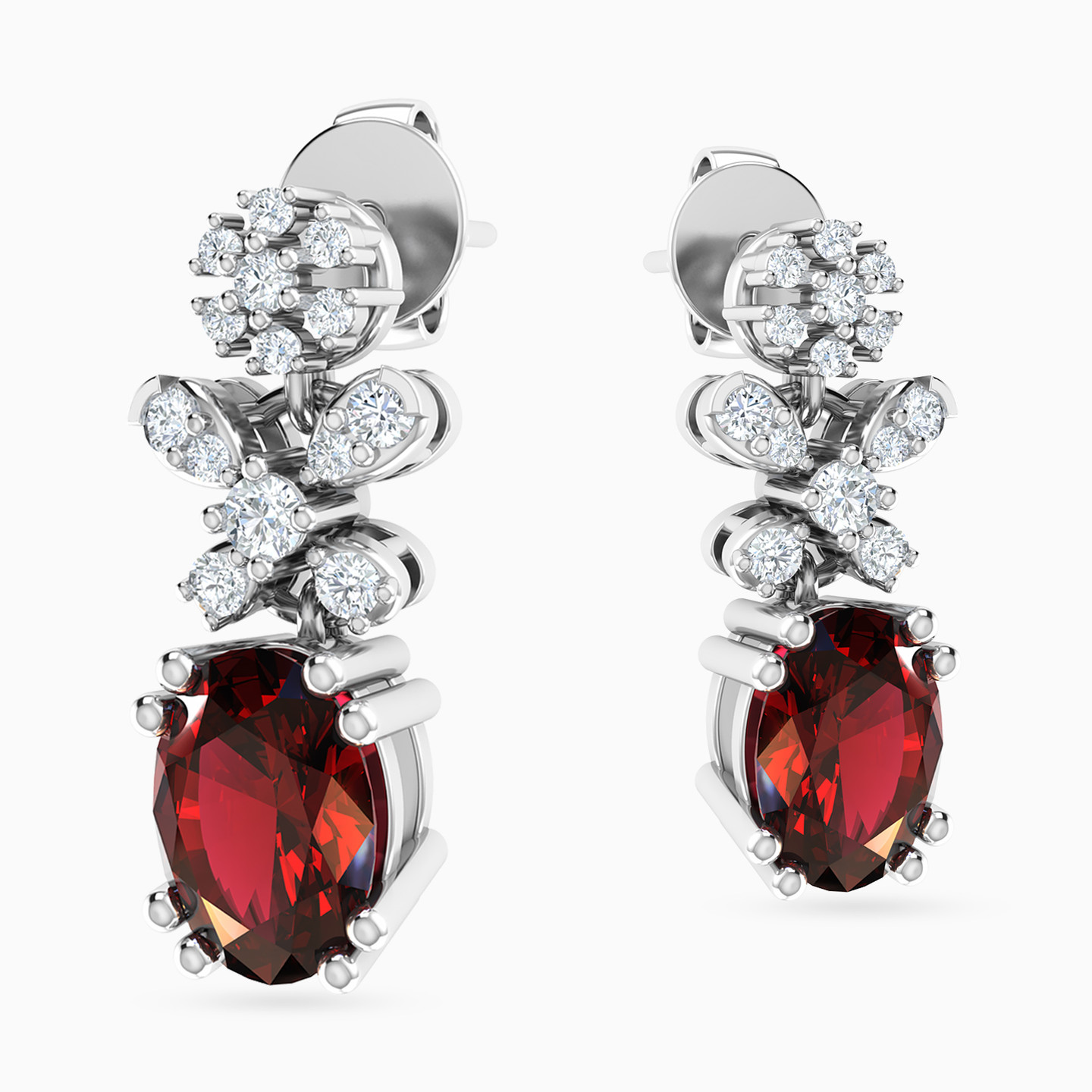 Petals Red Stone & Diamond Drop Earrings in 18K Gold - 4 Petals Red Stone & Diamond Drop Earrings in 18K Gold - 4