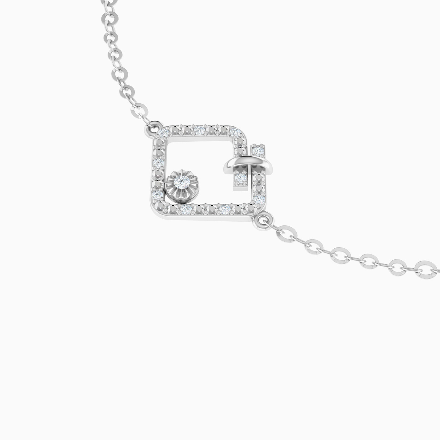 Square & Round Diamond Chain Bracelet in 18K Gold - 4 Square & Round Diamond Chain Bracelet in 18K Gold - 4