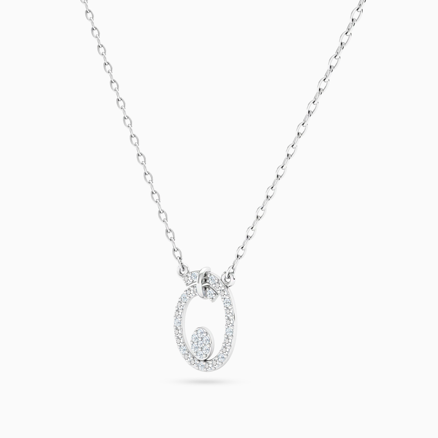 Oval Open Frame Diamond Necklace in 18K Gold - 2 Oval Open Frame Diamond Necklace in 18K Gold - 2