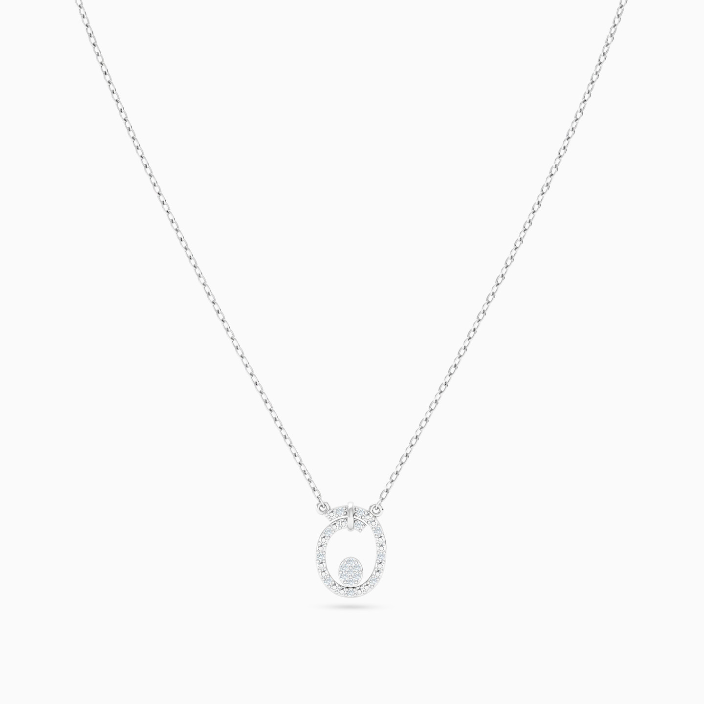 Oval Open Frame Diamond Necklace in 18K Gold - 3 Oval Open Frame Diamond Necklace in 18K Gold - 3