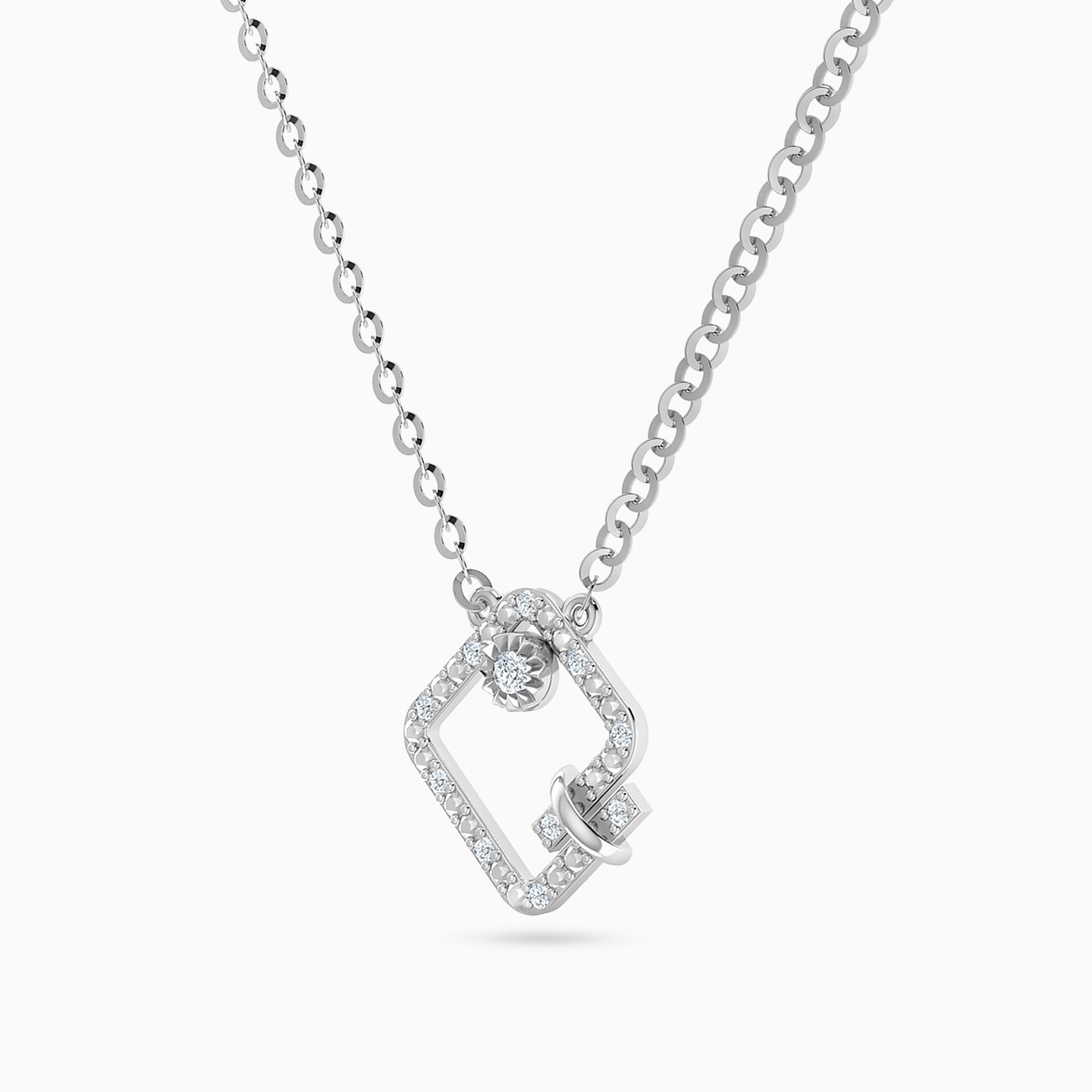 Square & Round Diamond Necklace in 18K Gold - 2 Square & Round Diamond Necklace in 18K Gold - 2