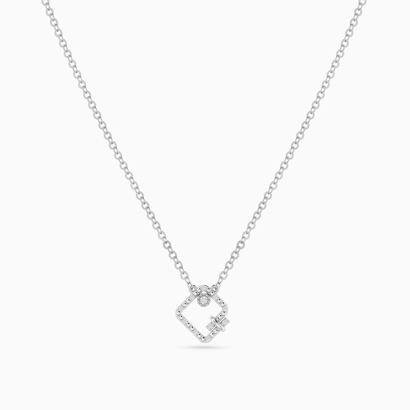 Square & Round Diamond Necklace in 18K Gold - 3 Square & Round Diamond Necklace in 18K Gold - 3