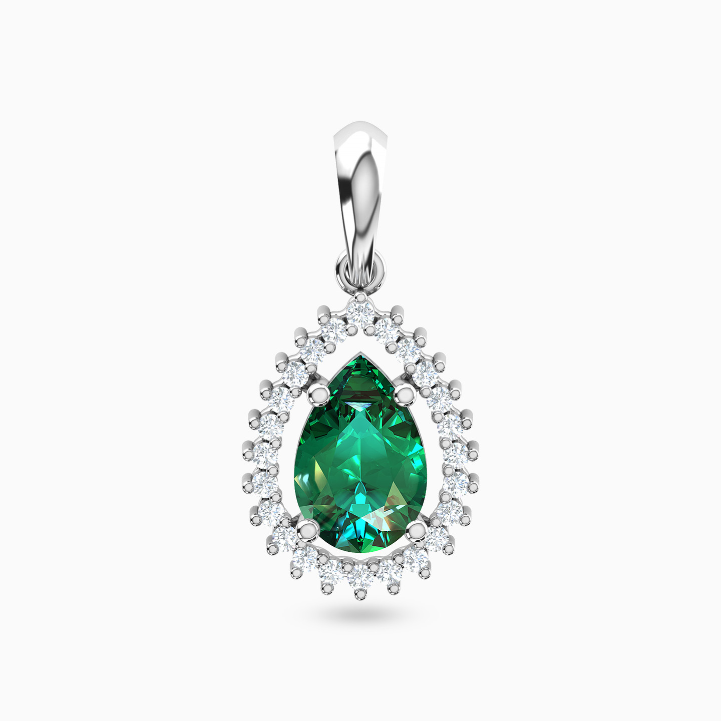 Pear Diamond & Green Stones Pendant in 18K Gold Pear Diamond & Green Stones Pendant in 18K Gold