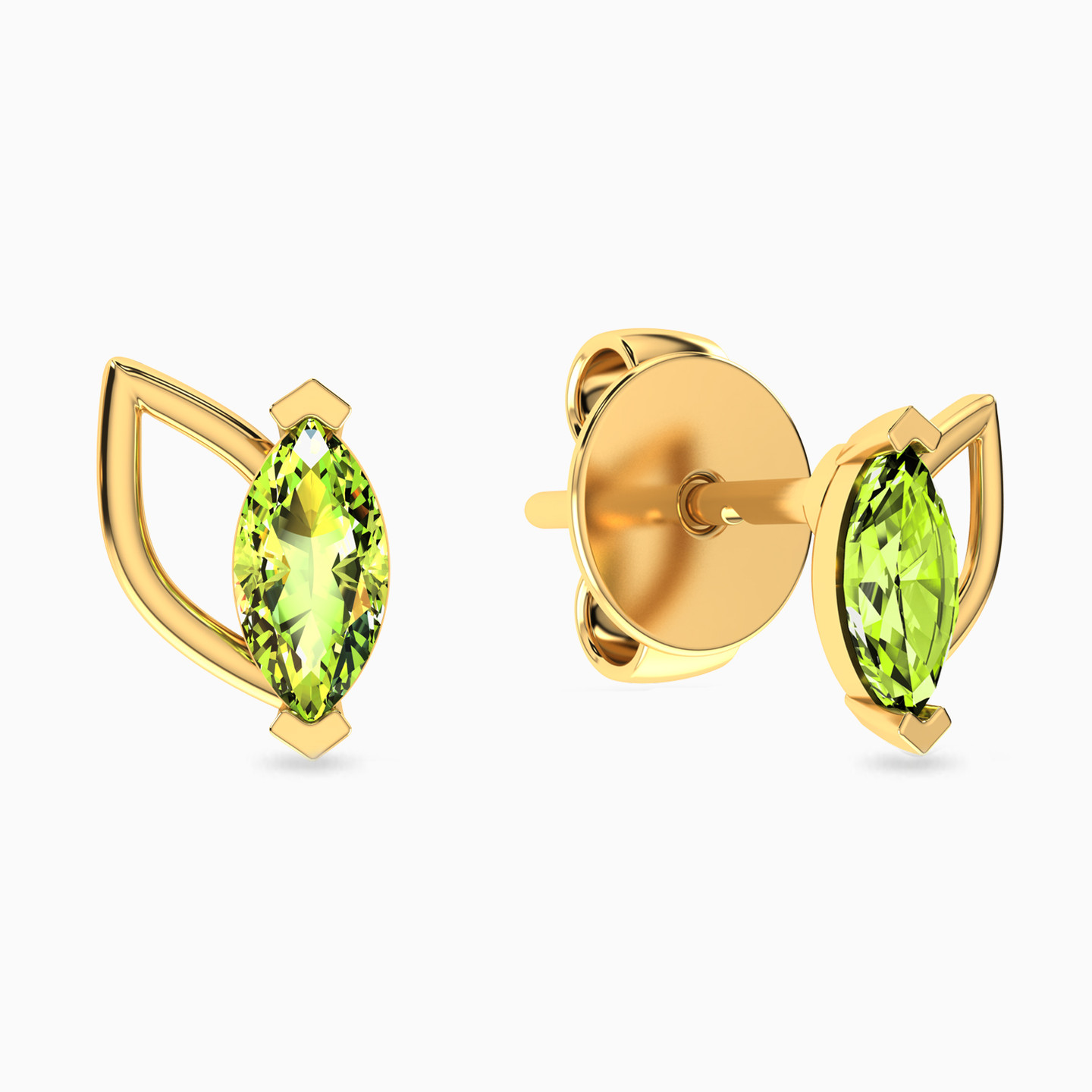 Marquise Green Stones Stud Earrings in 14K Gold - 2 Marquise Green Stones Stud Earrings in 14K Gold - 2