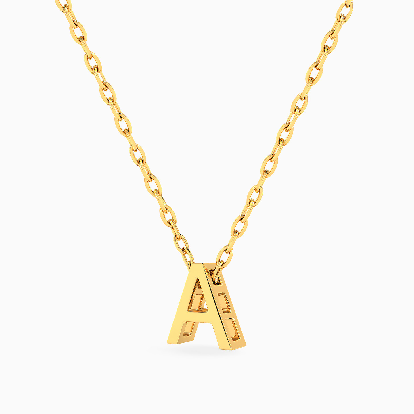 Letter A Necklace In 14K Gold - 2 Letter A Necklace In 14K Gold - 2