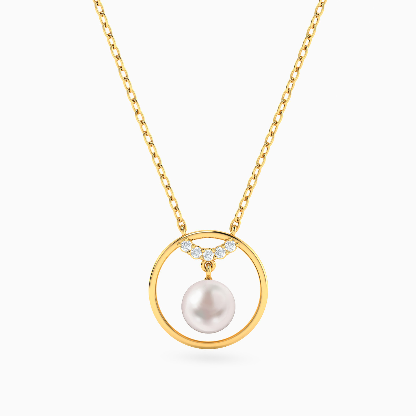Circle Pearl & Cubic Zirconia Necklace in 14K Gold Circle Pearl & Cubic Zirconia Necklace in 14K Gold