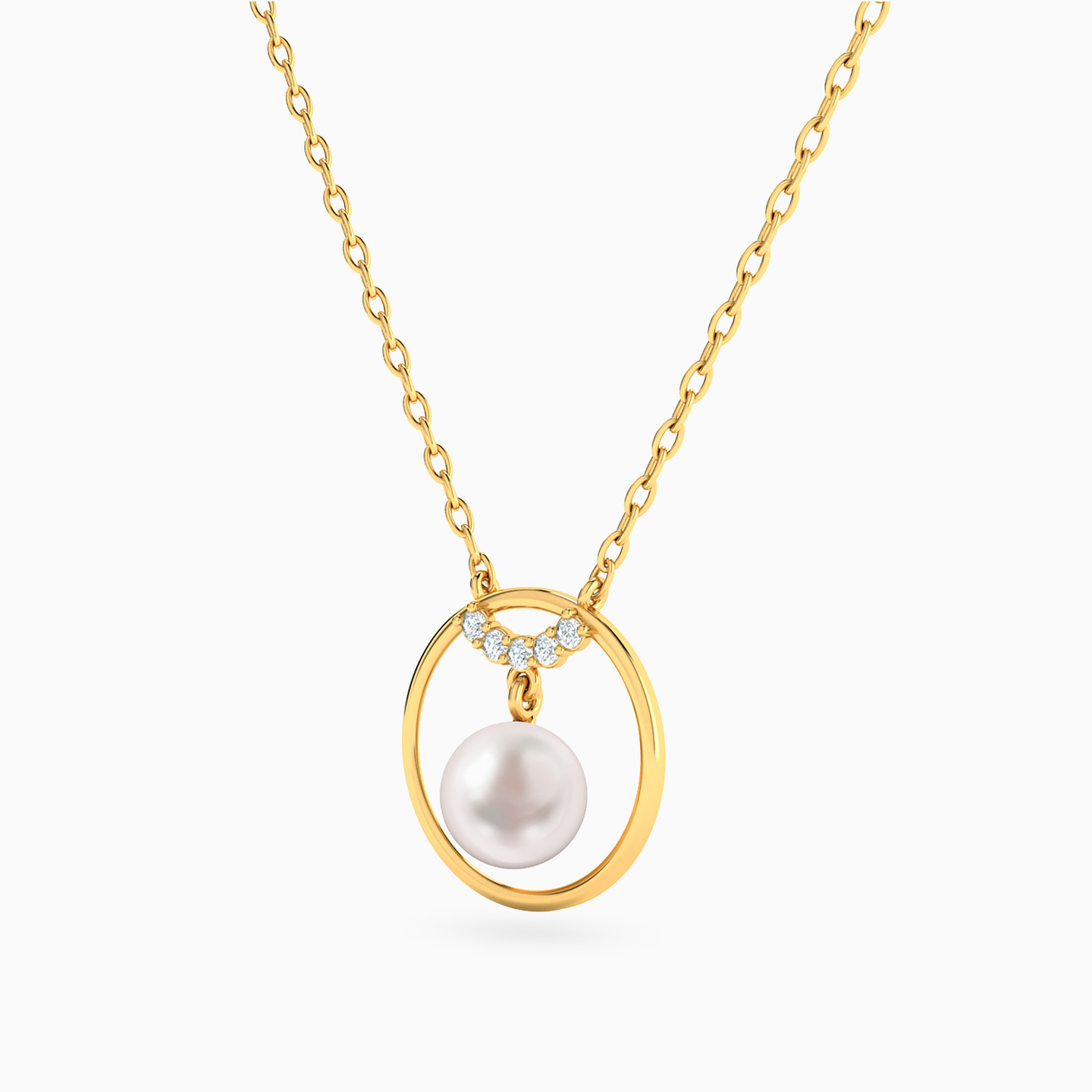 Circle Pearl & Cubic Zirconia Necklace in 14K Gold - 2 Circle Pearl & Cubic Zirconia Necklace in 14K Gold - 2