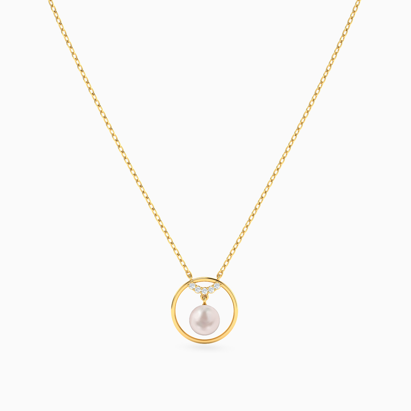 Circle Pearl & Cubic Zirconia Necklace in 14K Gold - 3 Circle Pearl & Cubic Zirconia Necklace in 14K Gold - 3