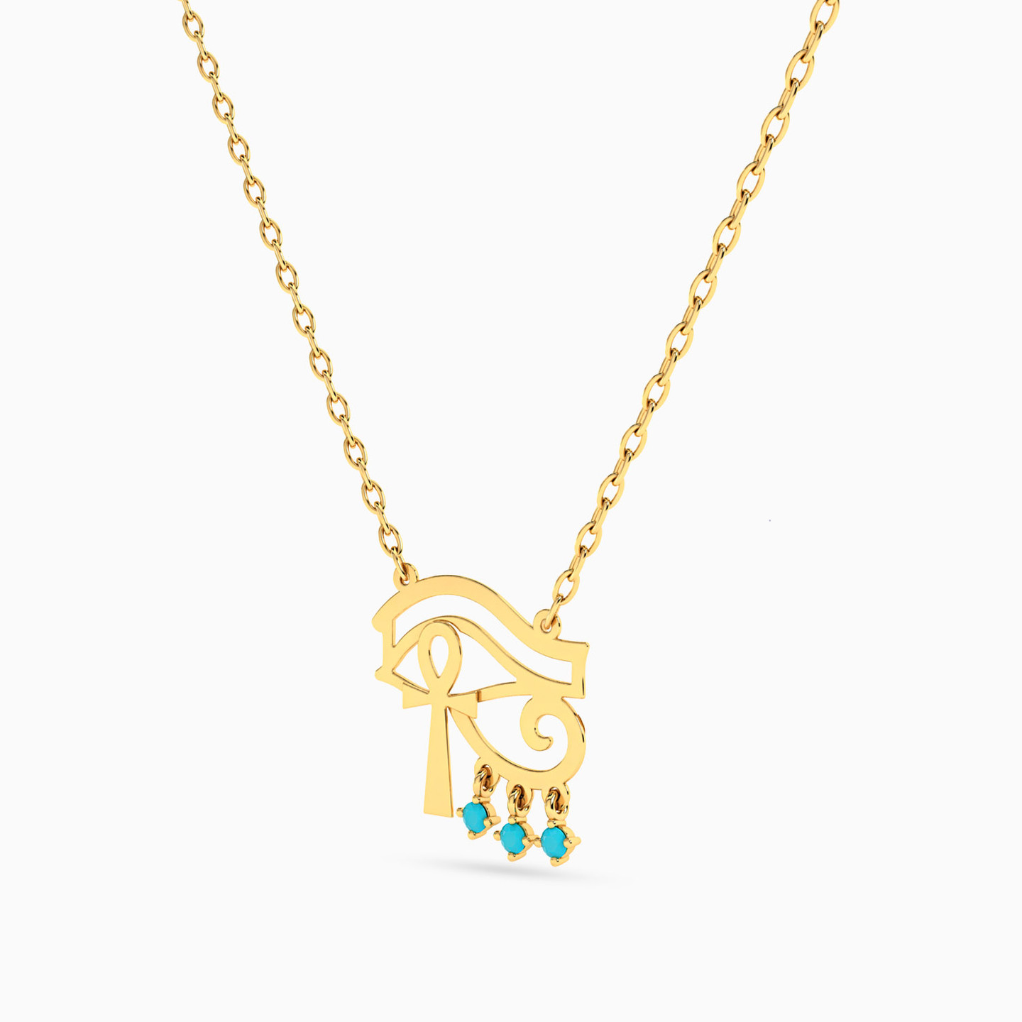 Eye of Horus Colored Stones Necklace in 14K Gold - 2 Eye of Horus Colored Stones Necklace in 14K Gold - 2
