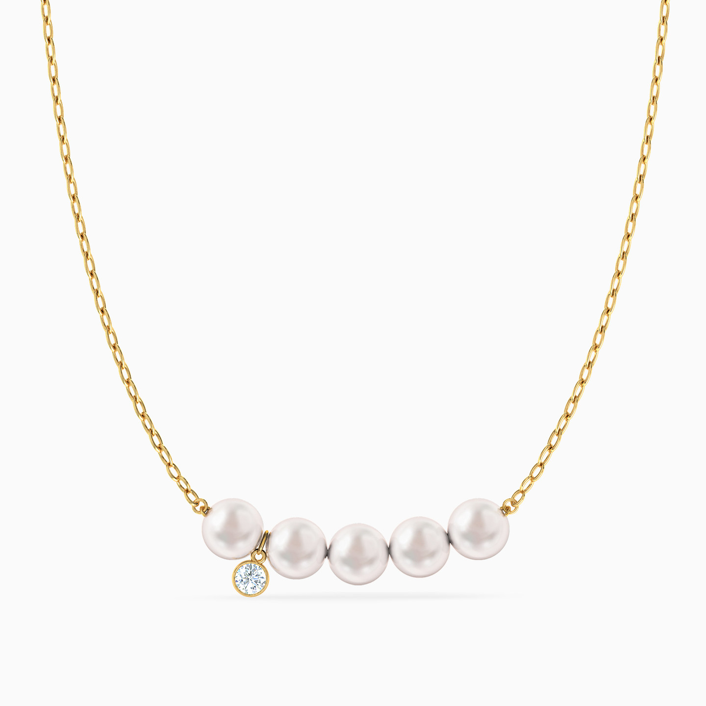 Round Pearl & Colored Stone Necklace in 14K Gold Round Pearl & Colored Stone Necklace in 14K Gold
