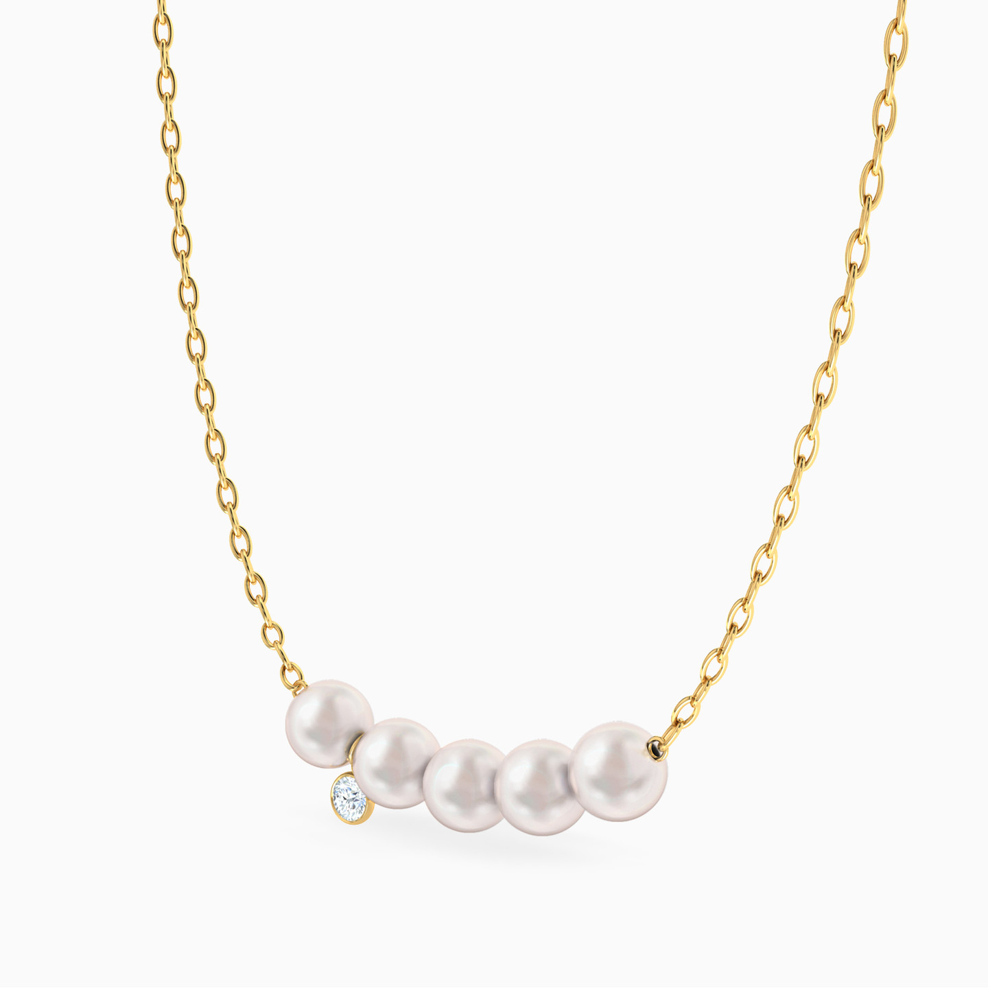 Round Pearl & Colored Stone Necklace in 14K Gold - 2 Round Pearl & Colored Stone Necklace in 14K Gold - 2