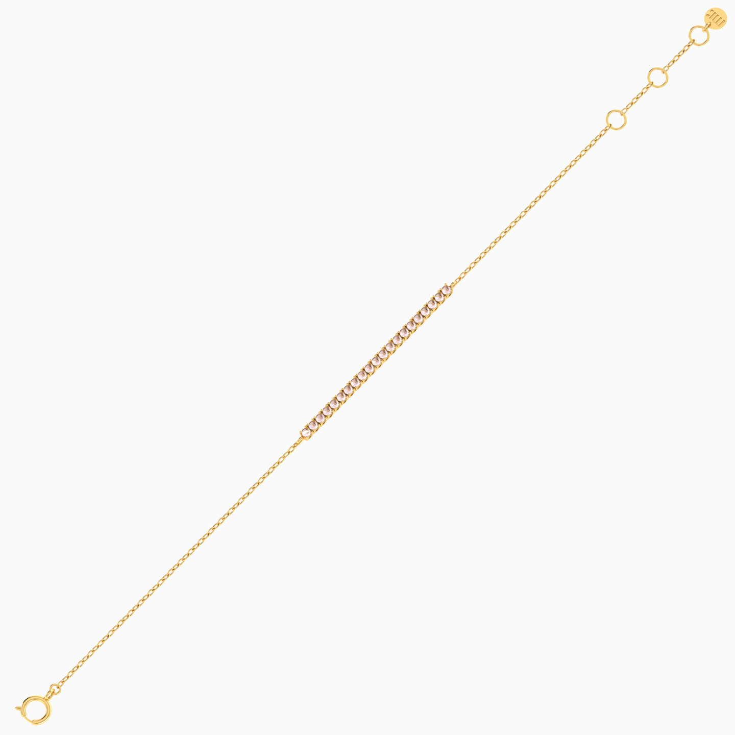 أسورة بسلسلة شكل صف ذهب أحجار عيار 14 قيراط مزينة بأحجار وردية - 4 أسورة بسلسلة شكل صف ذهب أحجار عيار 14 قيراط مزينة بأحجار وردية - 4