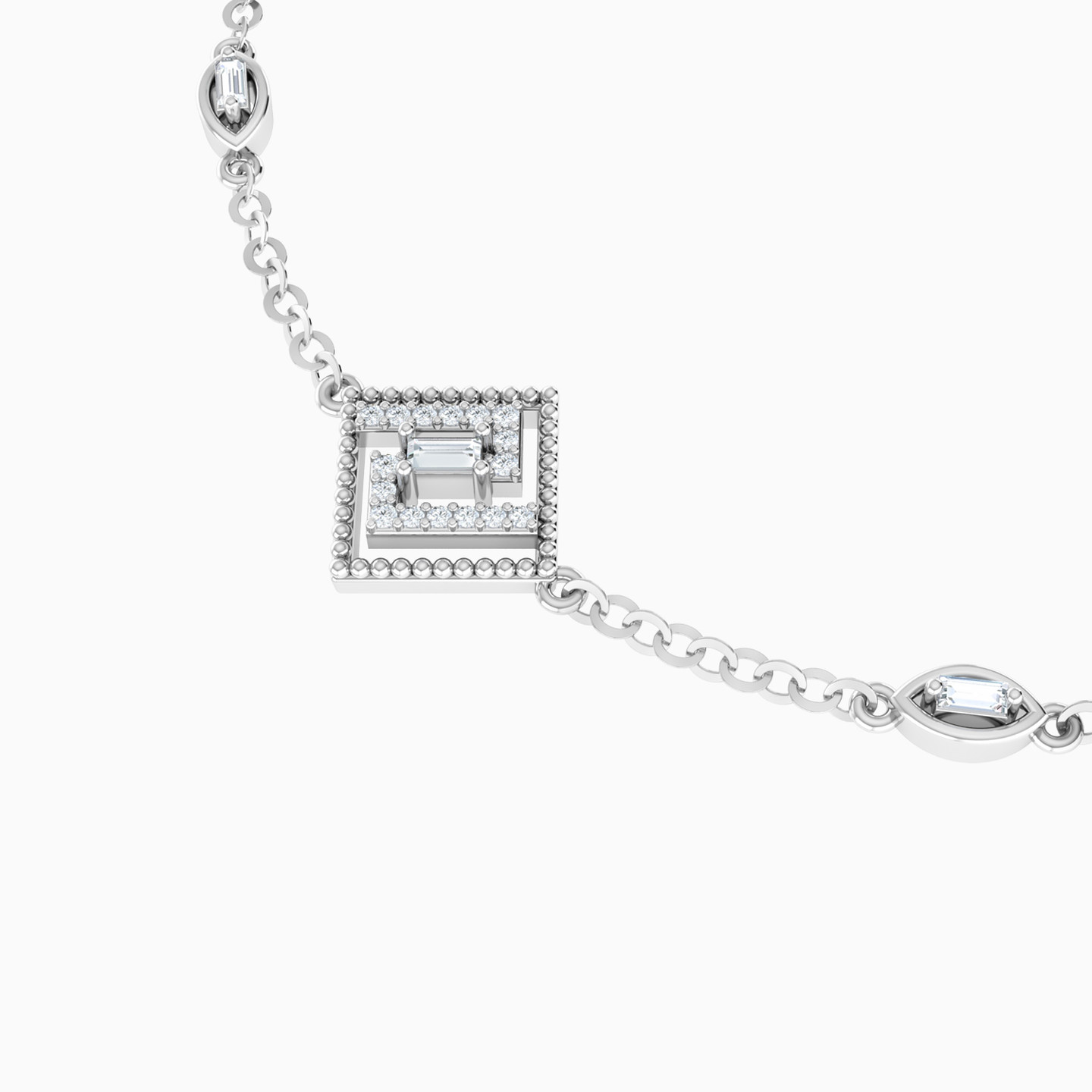 Square & Marquise Diamond Chain Bracelet in 18K Gold - 4 Square & Marquise Diamond Chain Bracelet in 18K Gold - 4