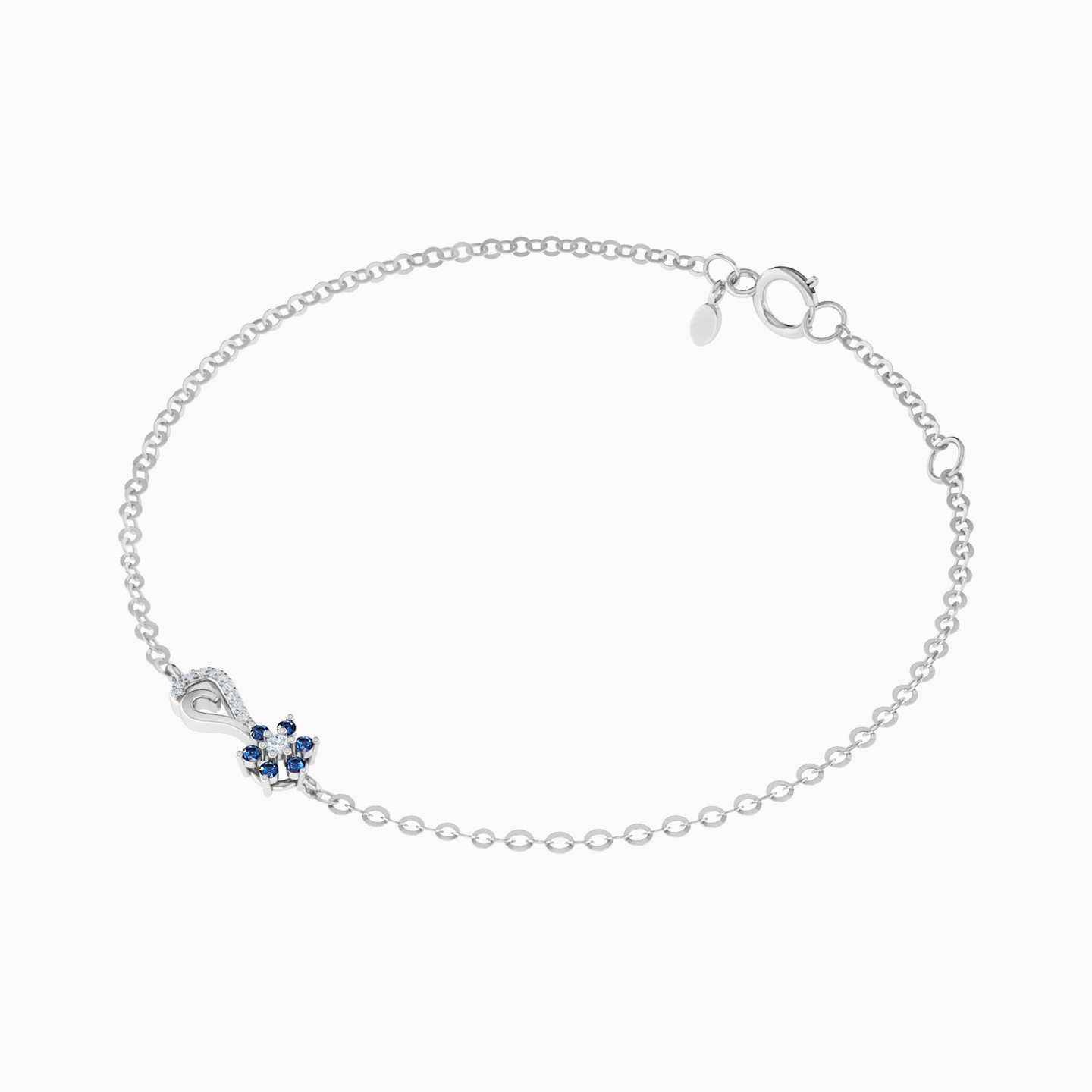 Heart & Flower Blue Stones & Diamond Chain Bracelet in 18K Gold - 3 Heart & Flower Blue Stones & Diamond Chain Bracelet in 18K Gold - 3