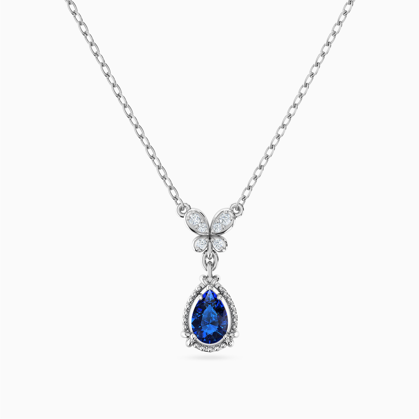Pear Diamond & Blue Stone Necklace in 18K Gold Pear Diamond & Blue Stone Necklace in 18K Gold