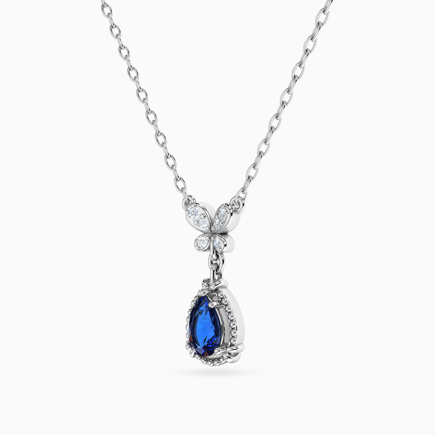 Pear Diamond & Blue Stone Necklace in 18K Gold - 2 Pear Diamond & Blue Stone Necklace in 18K Gold - 2
