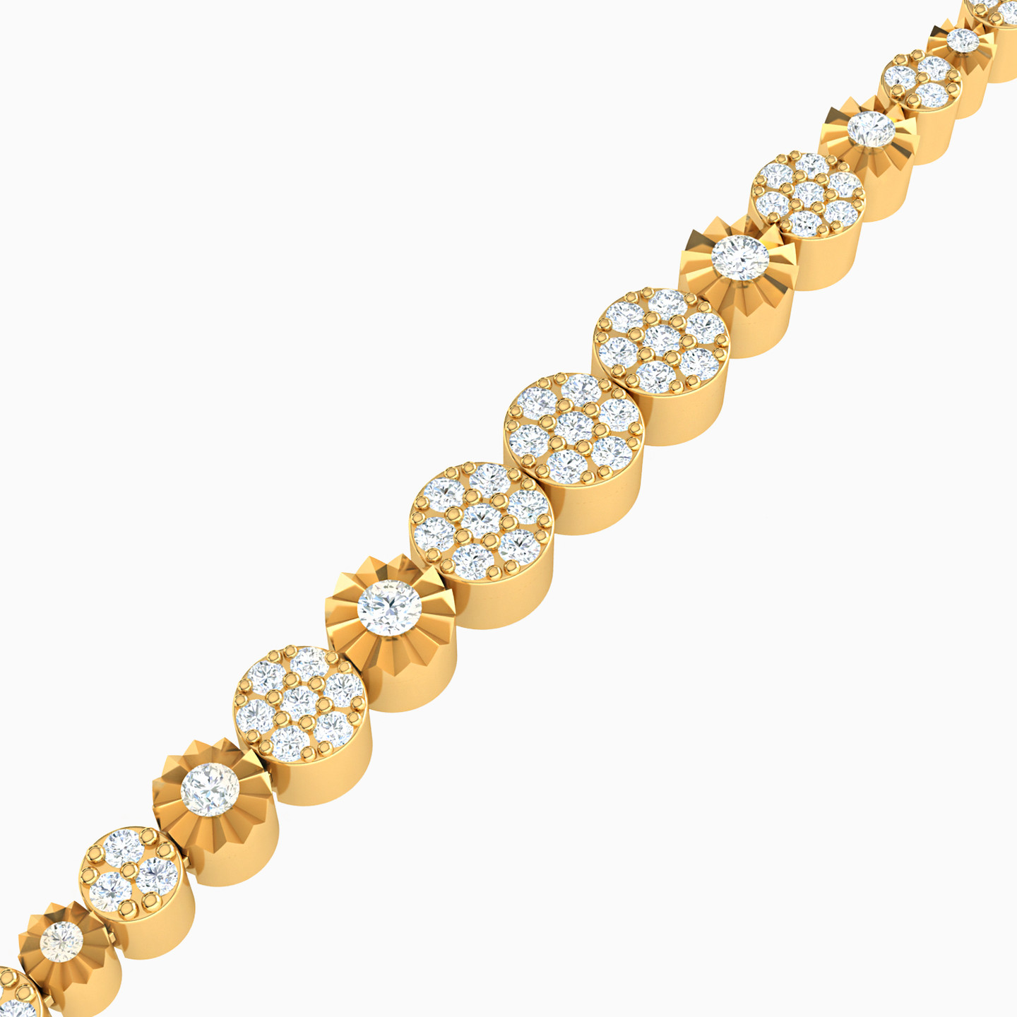 Floral Clusters Diamond Chain Bracelet in 14K Gold - 3 Floral Clusters Diamond Chain Bracelet in 14K Gold - 3