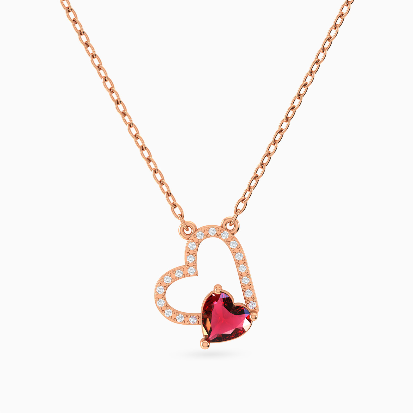 Halo Heart Red Stone Diamond Necklace in 18K Gold Halo Heart Red Stone Diamond Necklace in 18K Gold