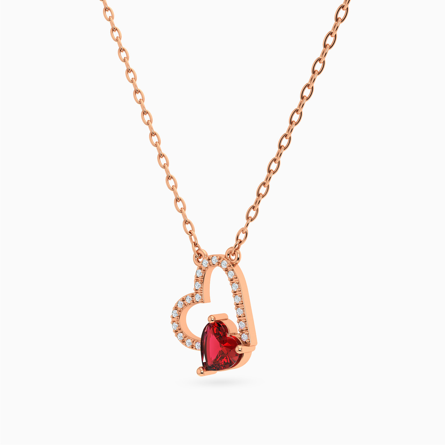 Halo Heart Red Stone Diamond Necklace in 18K Gold - 2 Halo Heart Red Stone Diamond Necklace in 18K Gold - 2