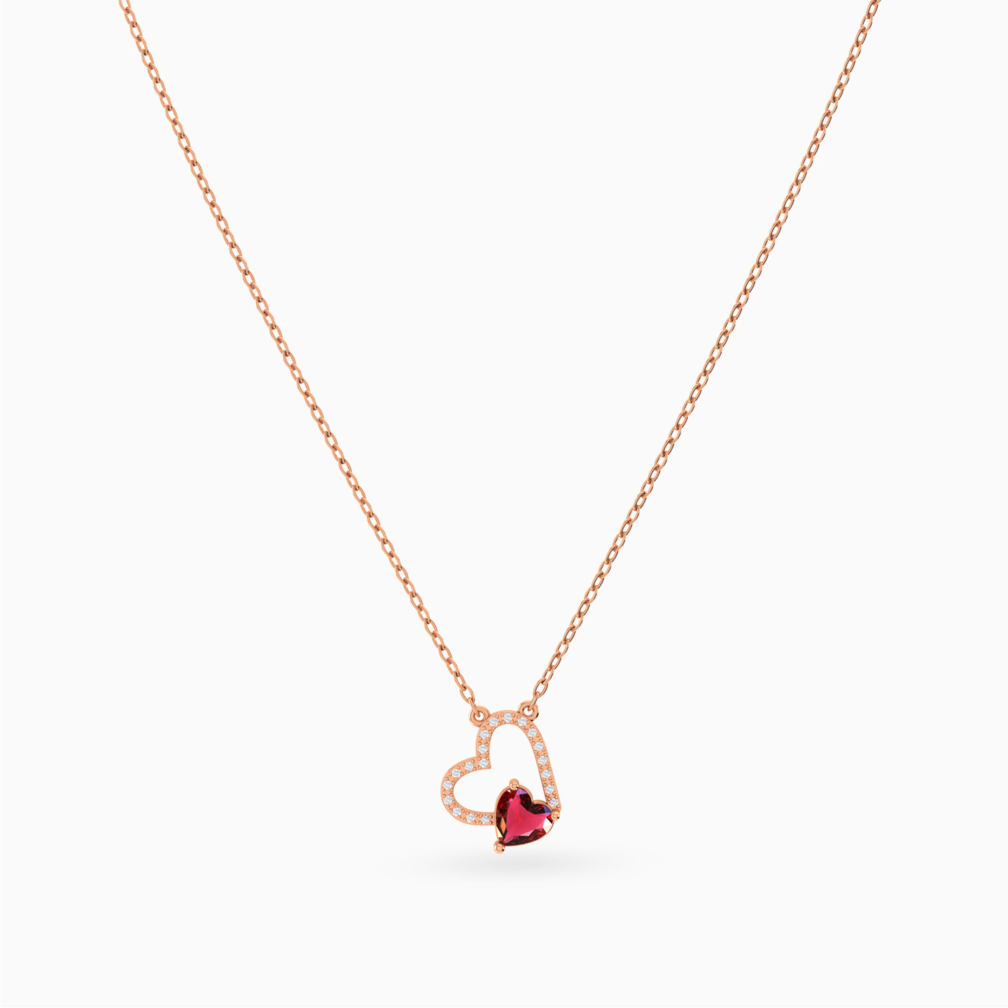 Halo Heart Red Stone Diamond Necklace in 18K Gold - 3 Halo Heart Red Stone Diamond Necklace in 18K Gold - 3
